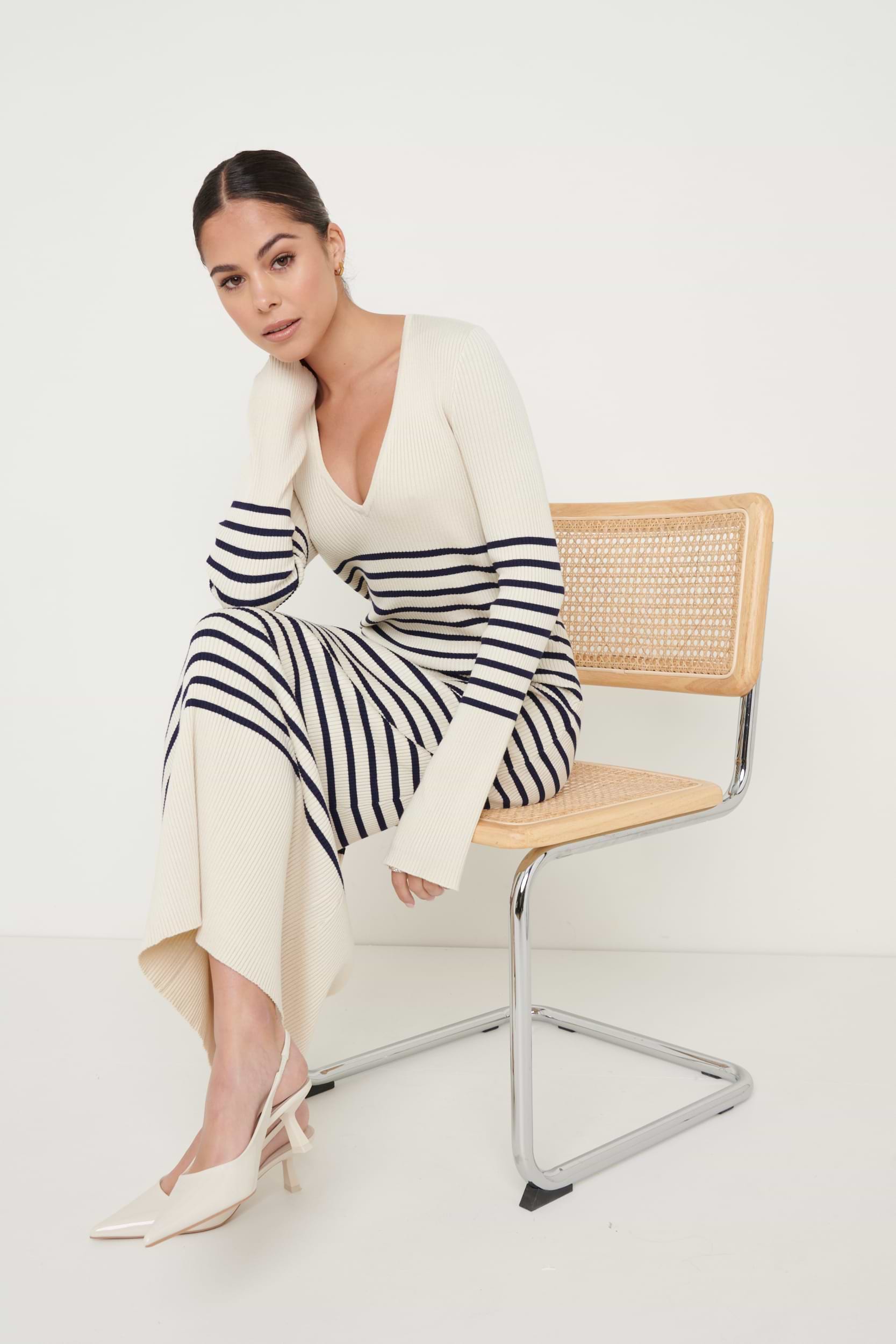 Vanessa Striped Knit Dress - Cream and Blue