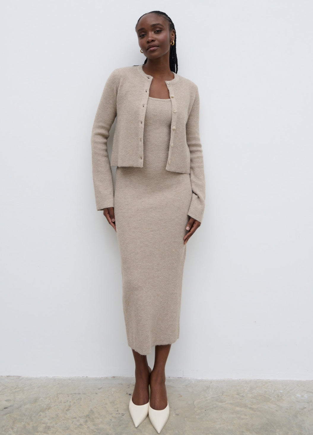 Winnie Strappy Knit Dress - Beige