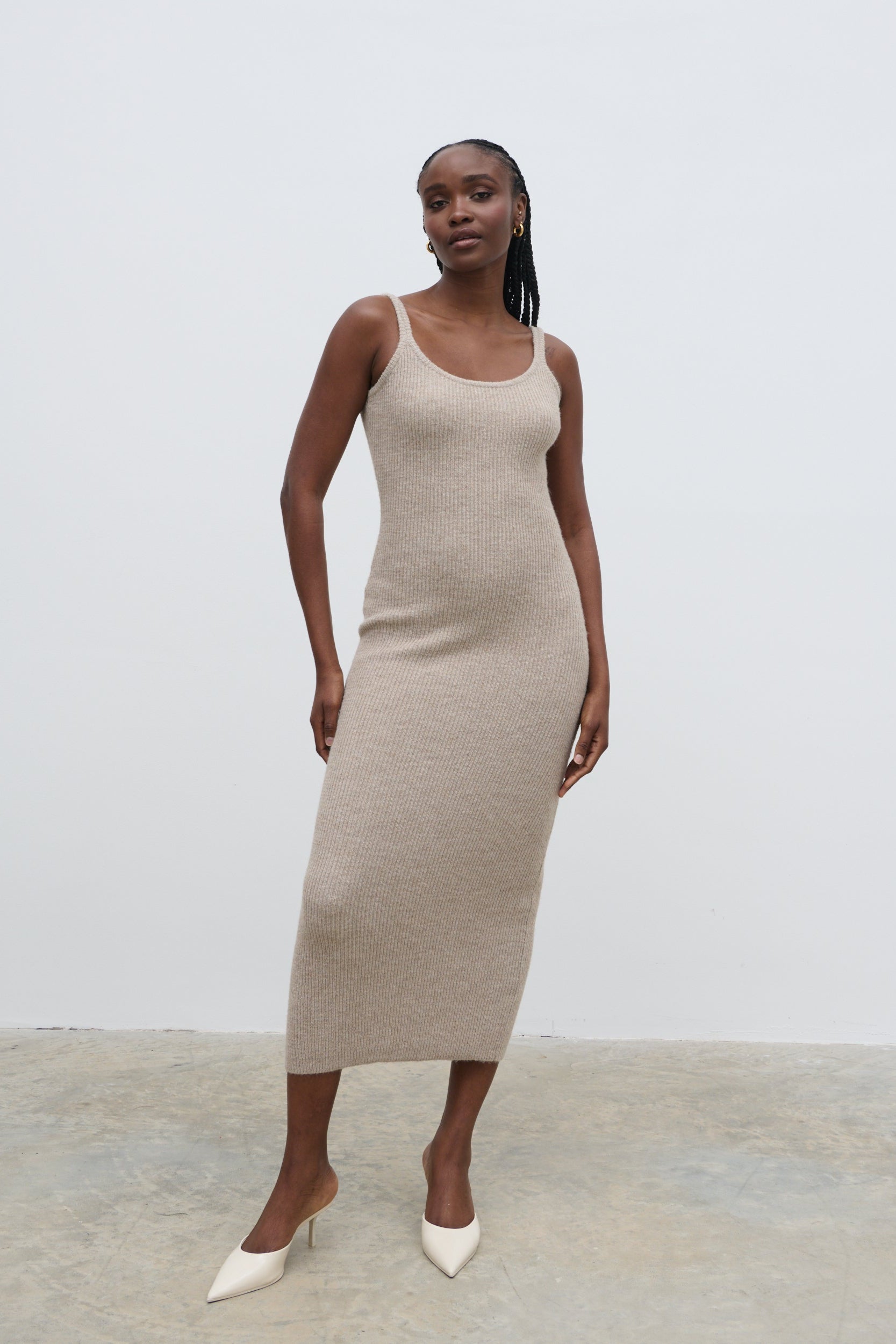 Winnie Strappy Knit Dress - Beige