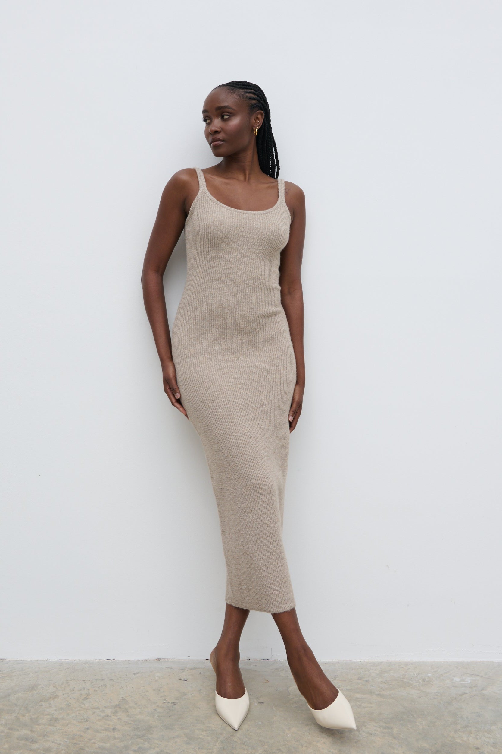 Winnie Strappy Knit Dress - Beige