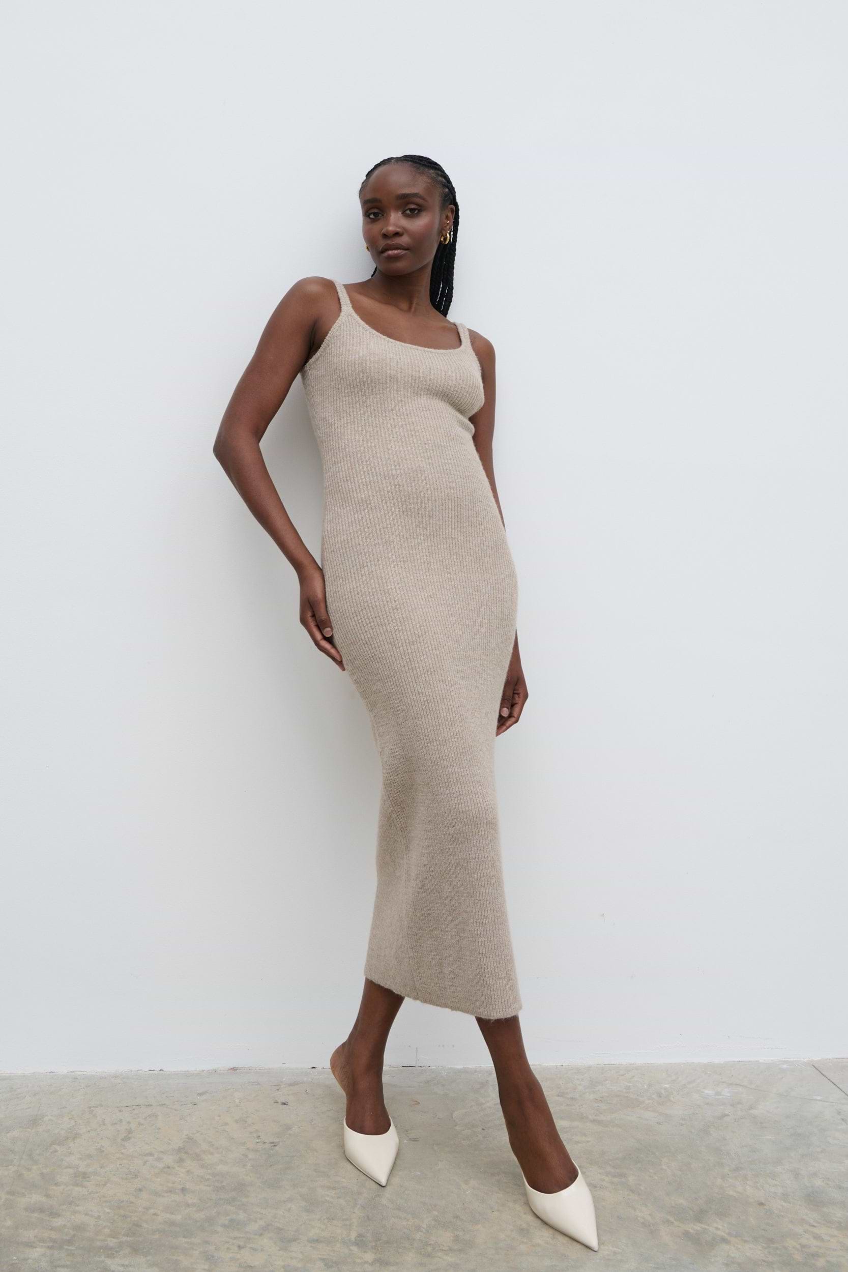 Winnie Strappy Knit Dress - Beige