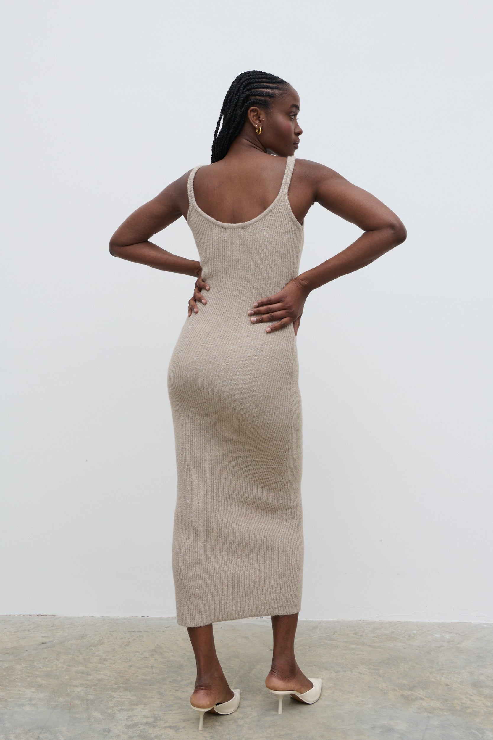 Winnie Strappy Knit Dress - Beige