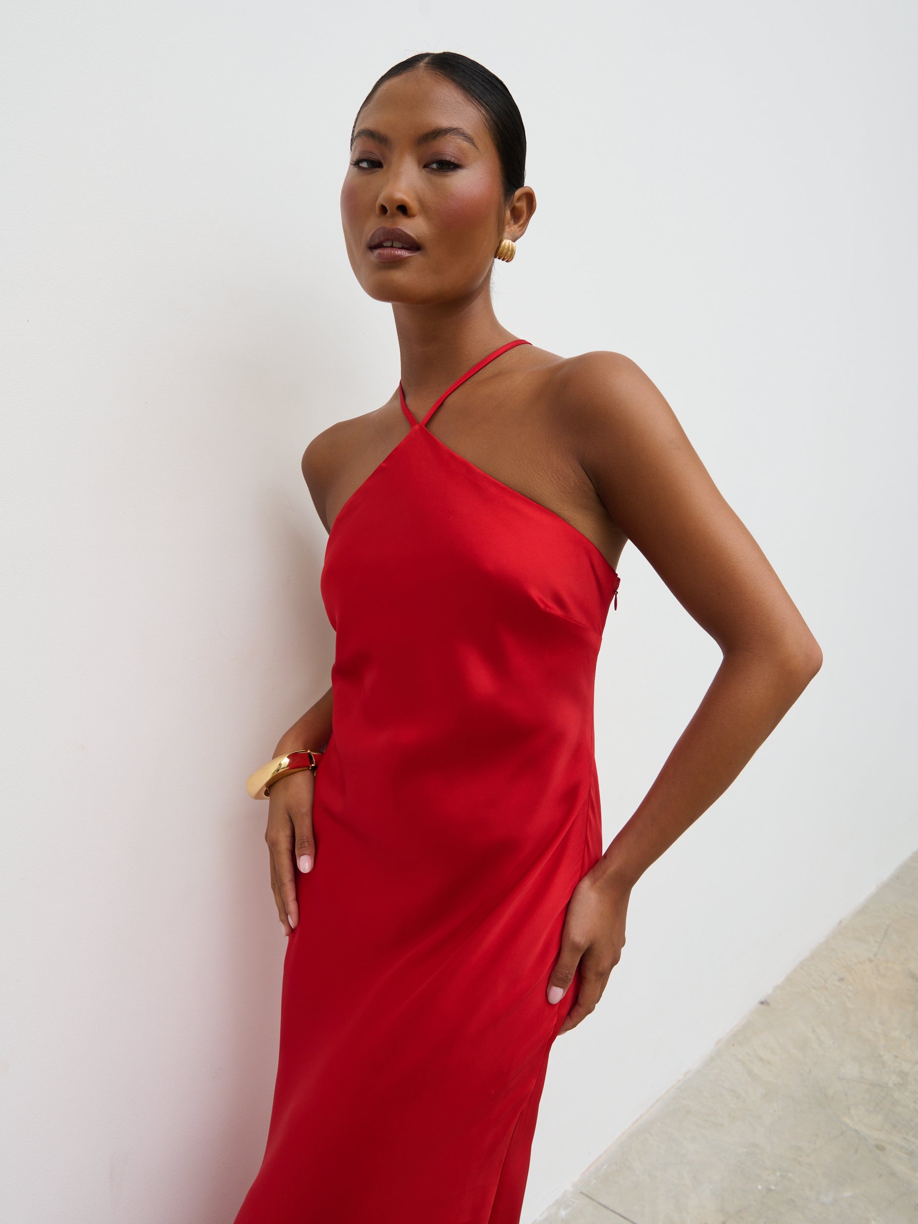 Yvette Halter Neck Maxi Dress - Red
