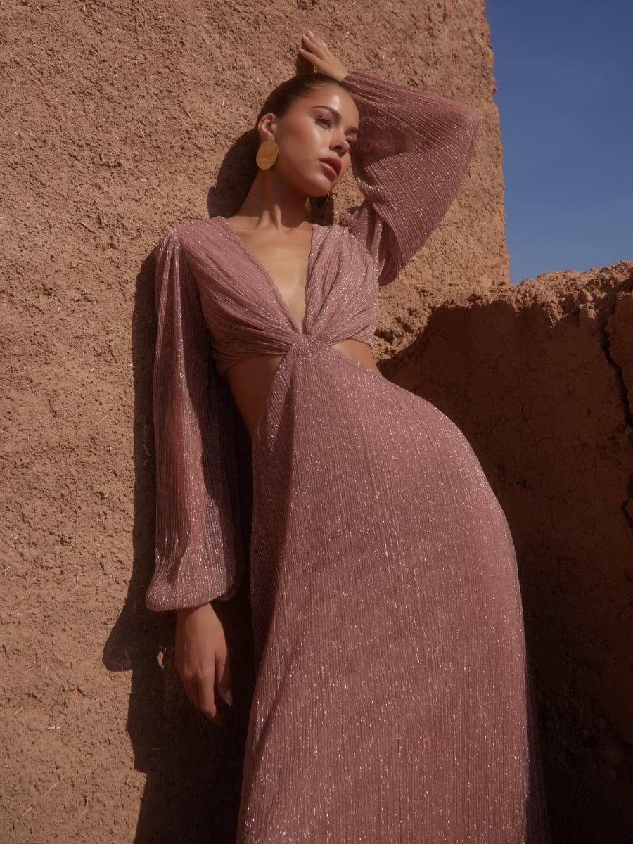 Zaya Plisse Metallic Maxi Dress - Pink
