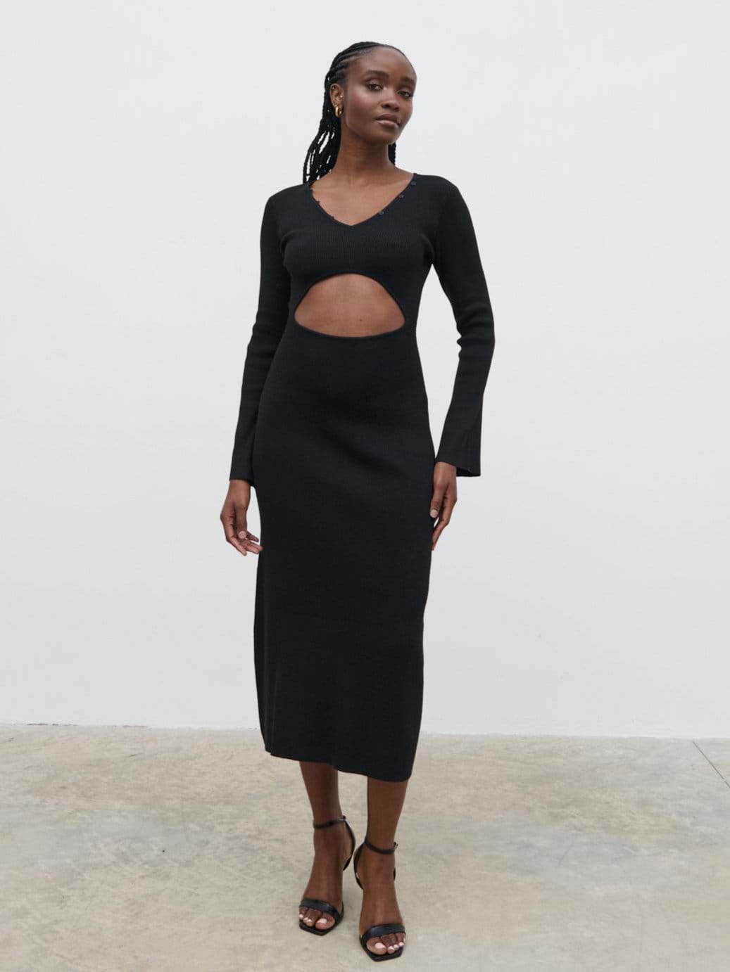 Zahra Cut Out Knit Midaxi Dress - Black