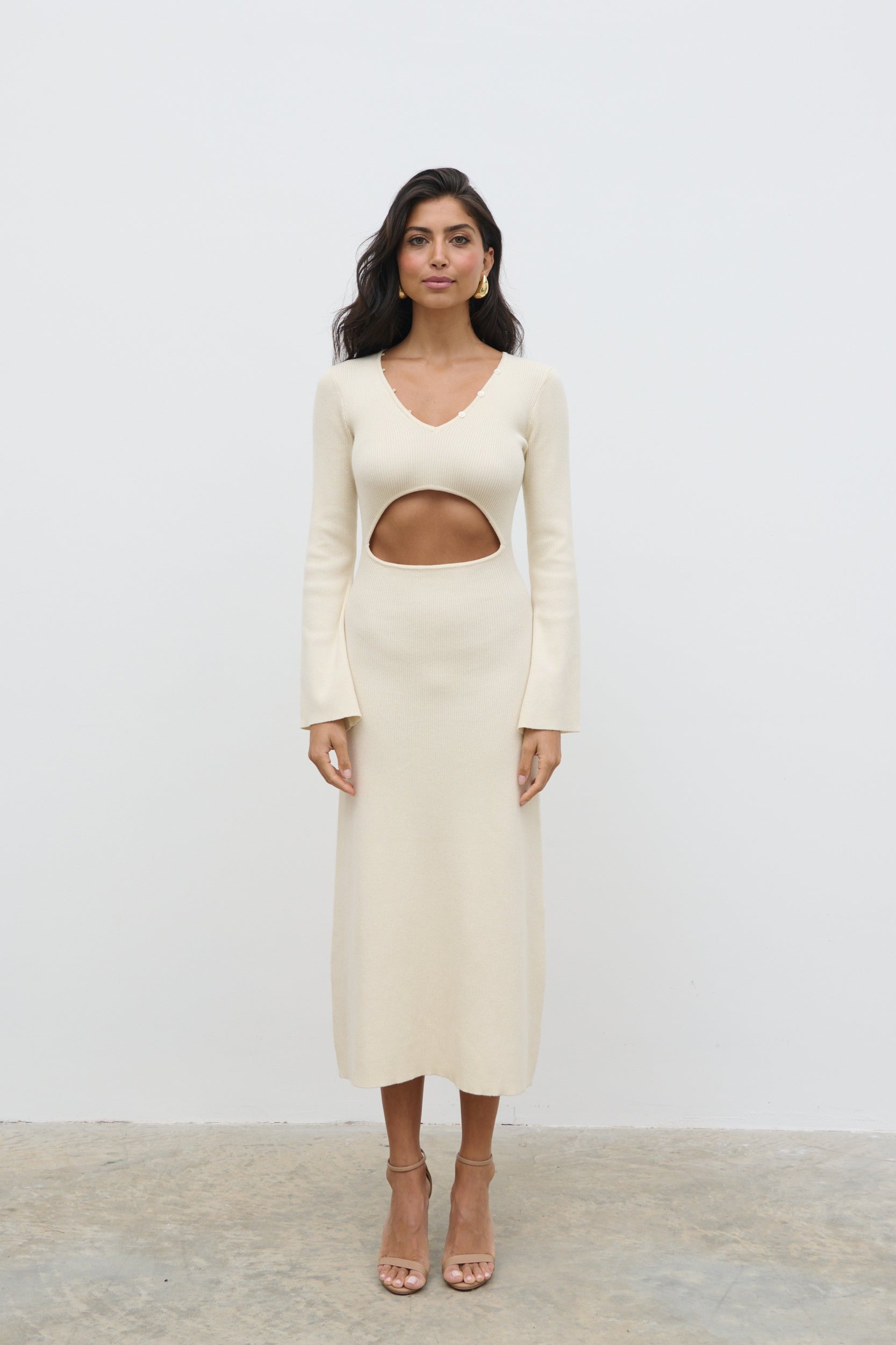 Zahra Cut Out Knit Midaxi Dress - Cream