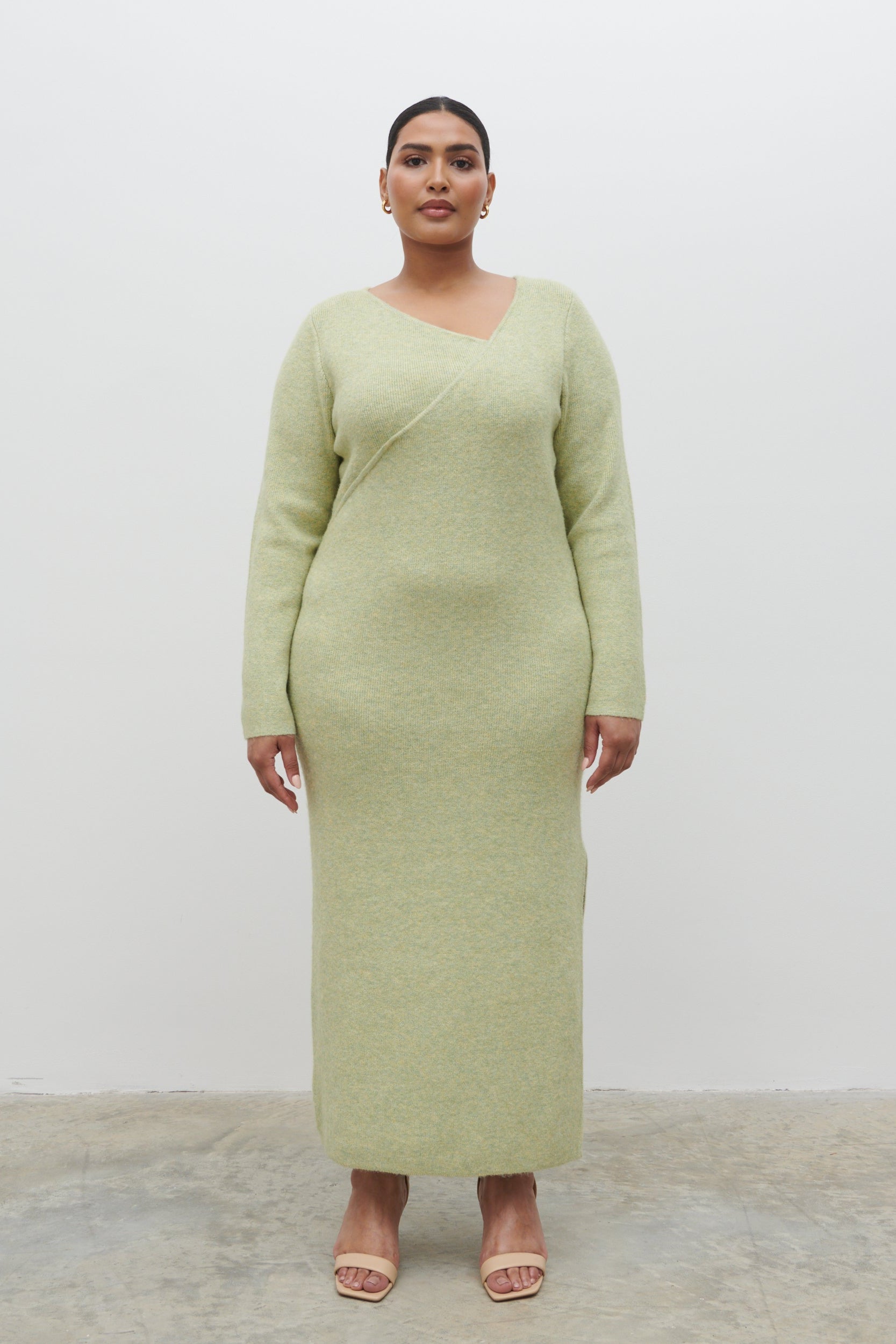 Zariah Space Dye Midaxi Dress Curve - Pistachio