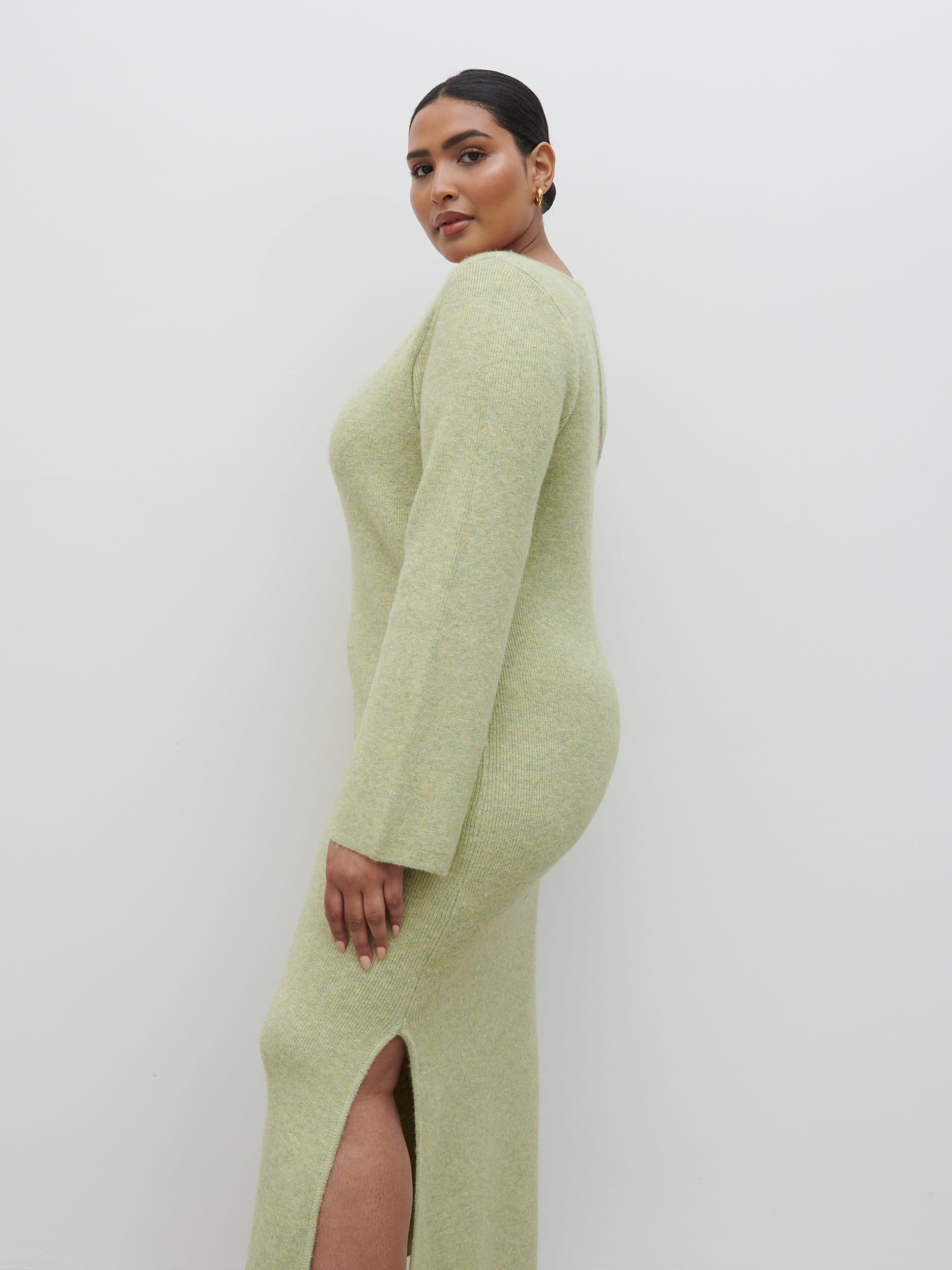 Zariah Space Dye Midaxi Dress Curve - Pistachio