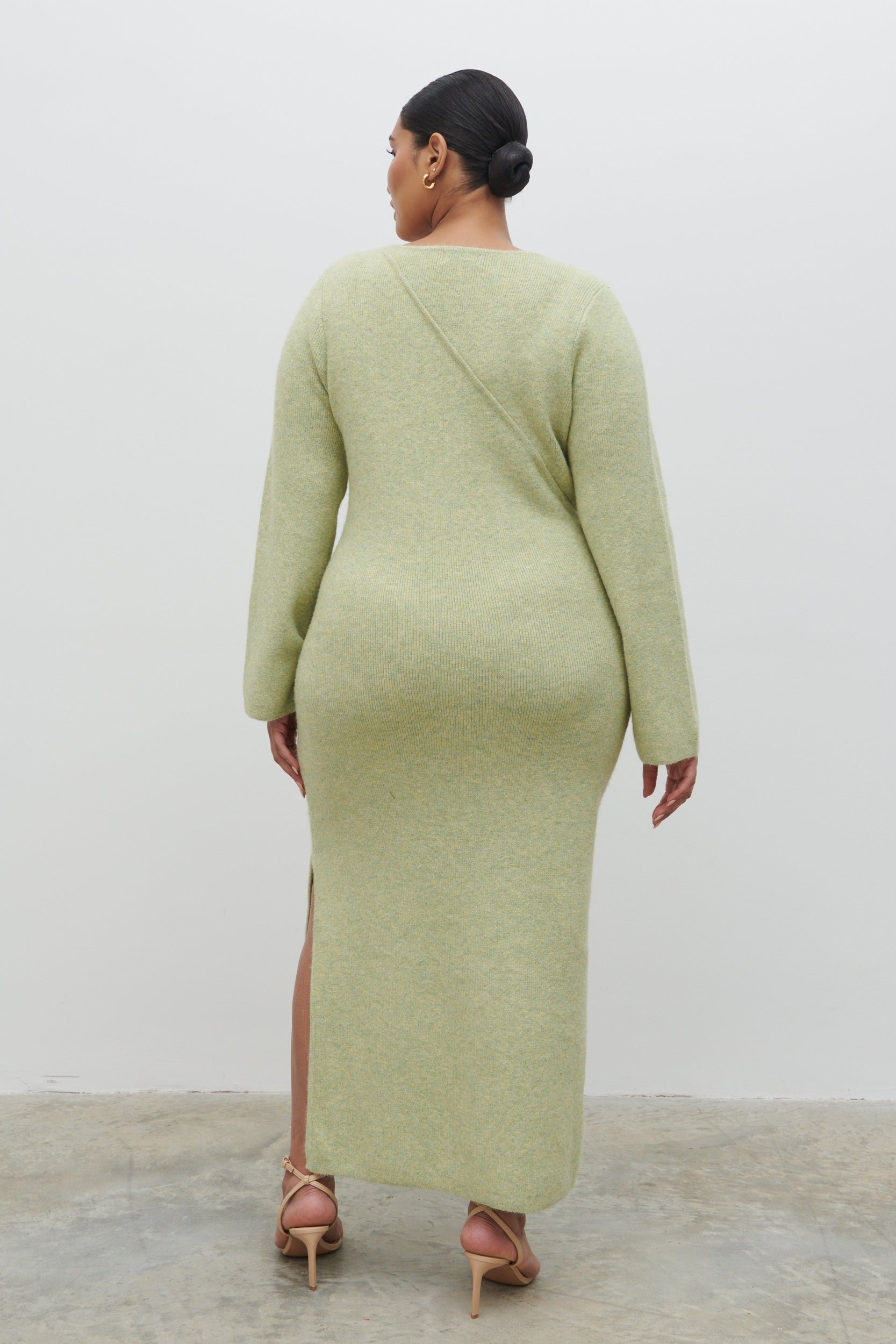 Zariah Space Dye Midaxi Dress Curve - Pistachio
