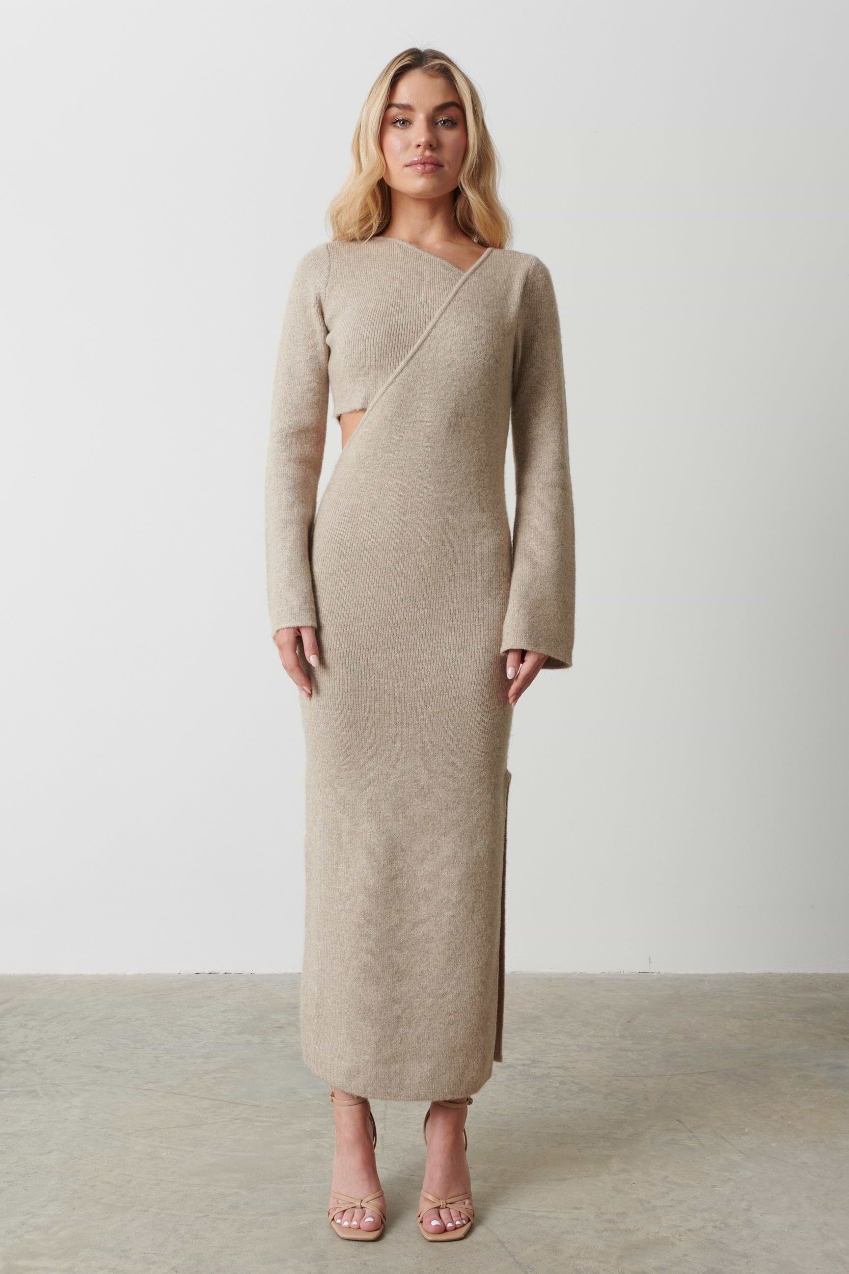 Zariah Space Dye Midaxi Dress - Beige