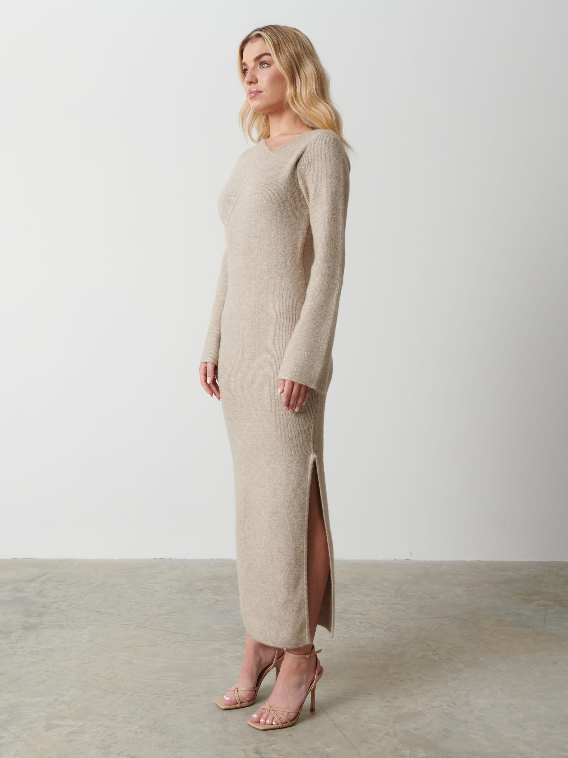 Zariah Space Dye Midaxi Dress - Beige