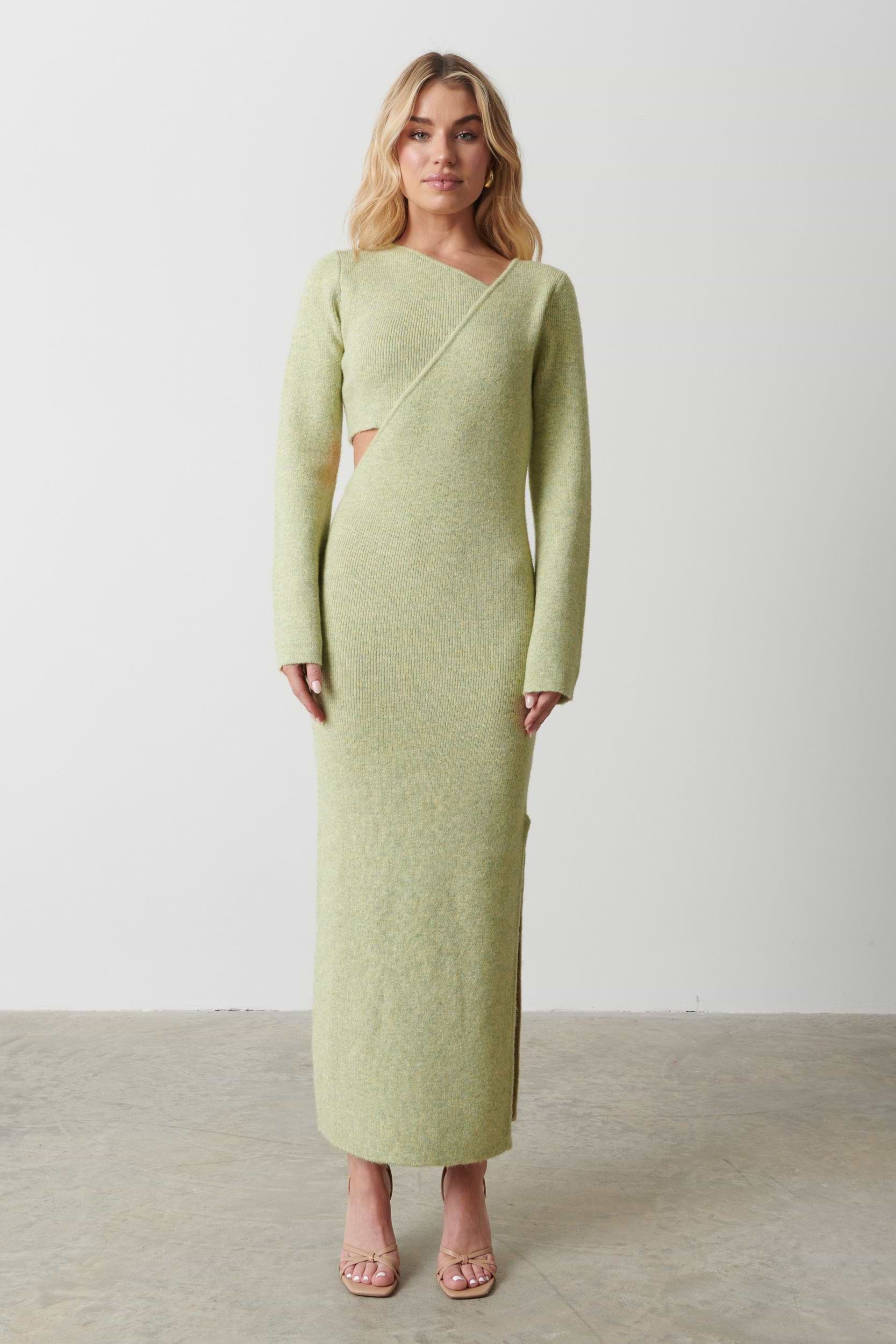 Zariah Space Dye Midaxi Dress - Pistachio