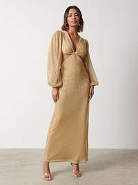 Zaya Plisse Metallic Maxi Dress - Metallic Gold