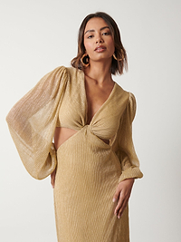 Zaya Plisse Metallic Maxi Dress - Metallic Gold