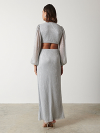 Zaya Plisse Metallic Maxi Dress - Silver