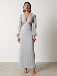 Zaya Plisse Metallic Maxi Dress - Silver