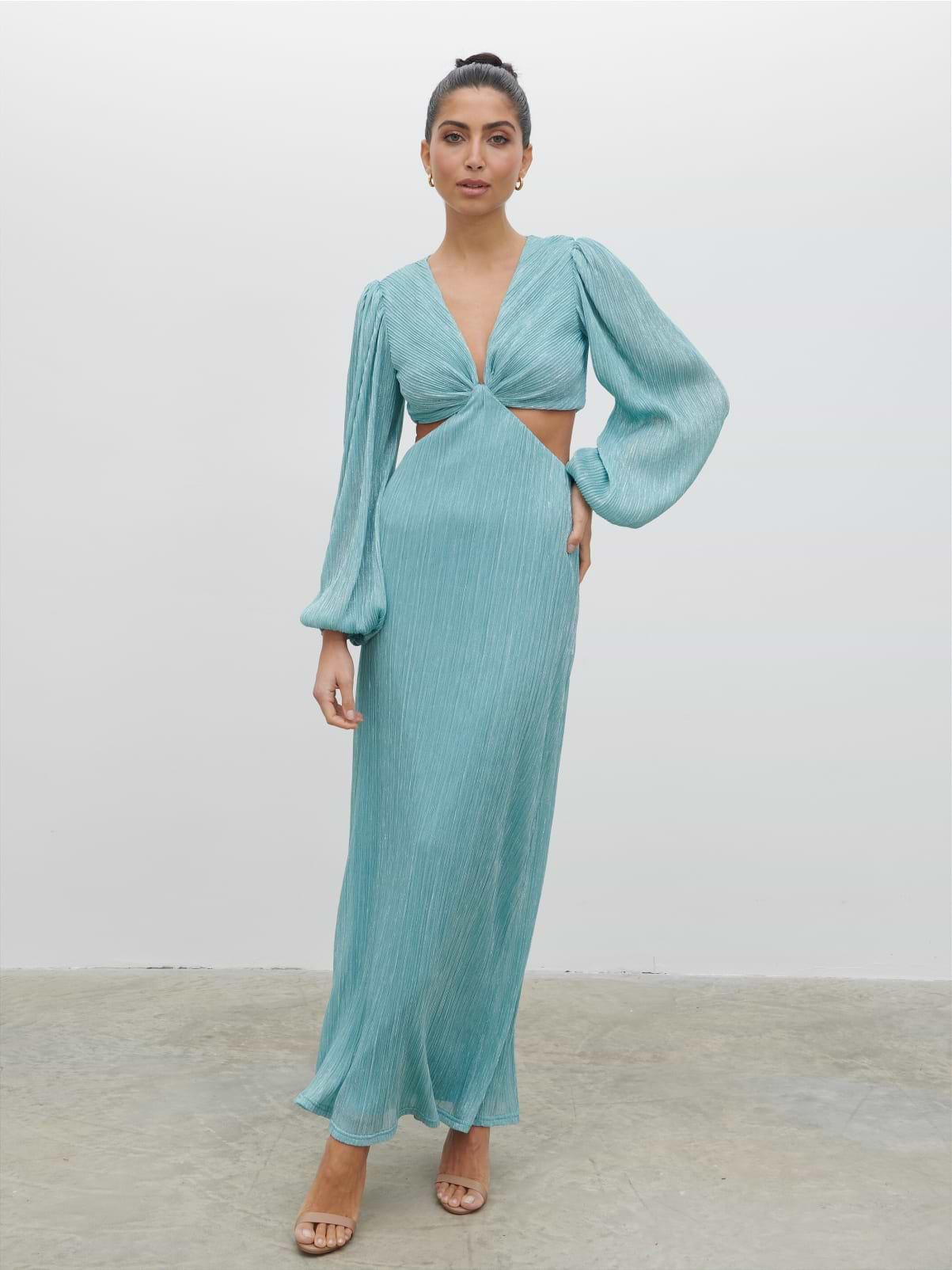 Zaya Plisse Metallic Maxi Dress - Blue