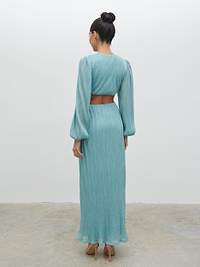Zaya Plisse Metallic Maxi Dress - Blue