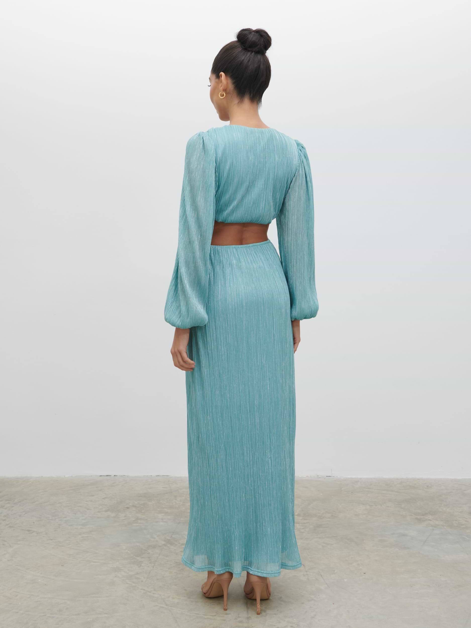 Zaya Plisse Metallic Maxi Dress - Blue