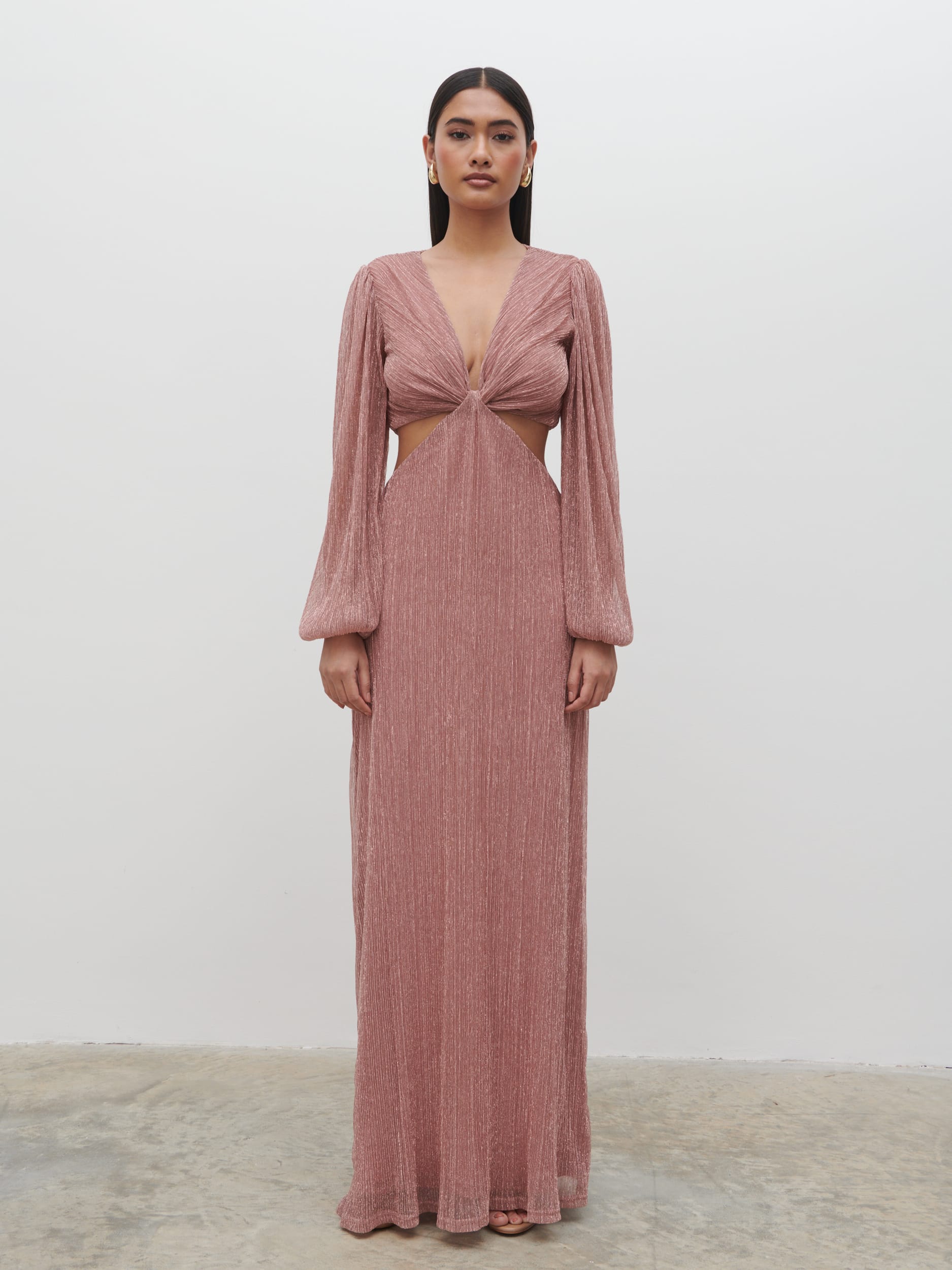Zaya Plisse Metallic Maxi Dress - Pink