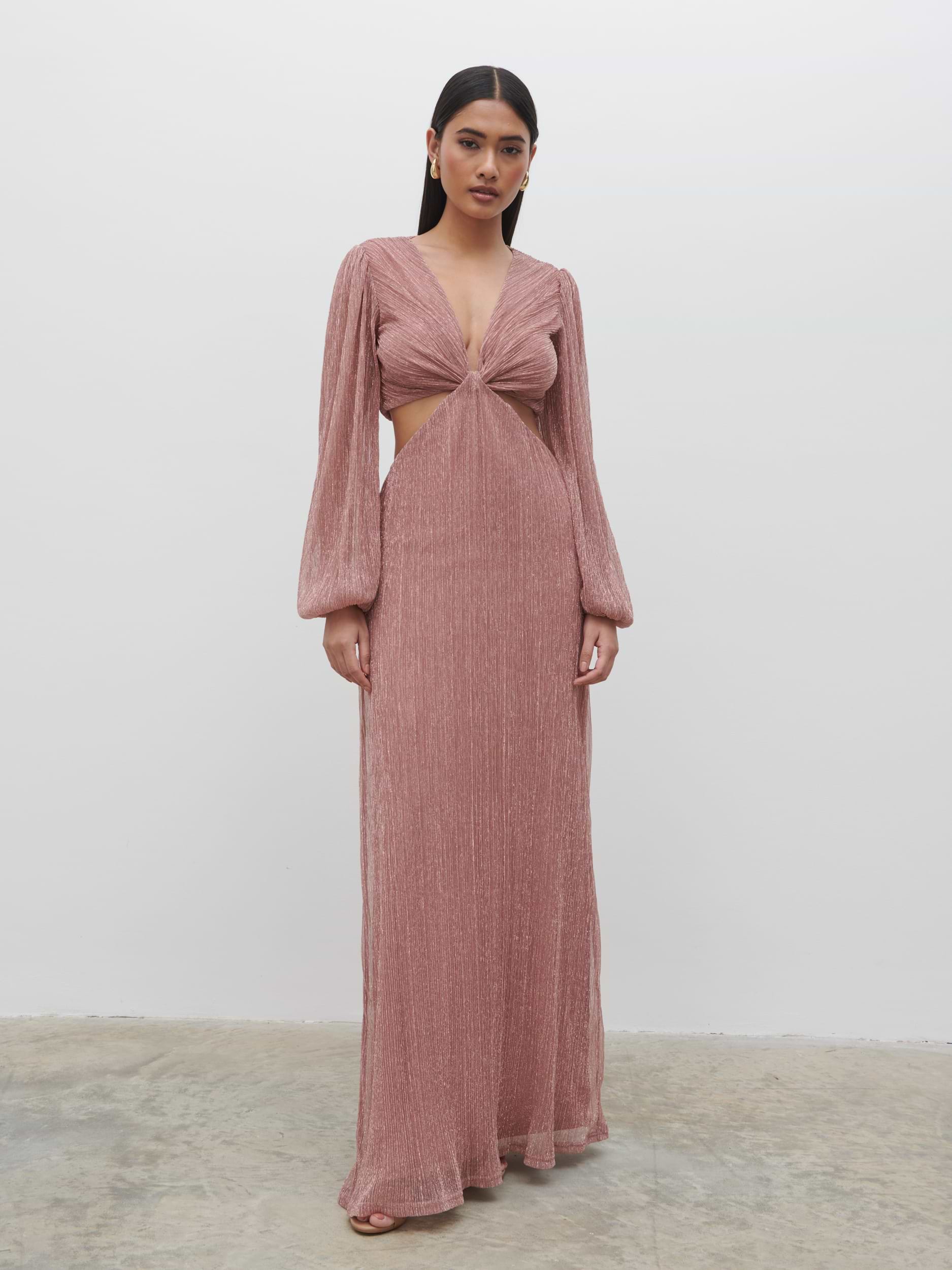 Zaya Plisse Metallic Maxi Dress - Pink
