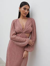 Zaya Plisse Metallic Maxi Dress - Pink