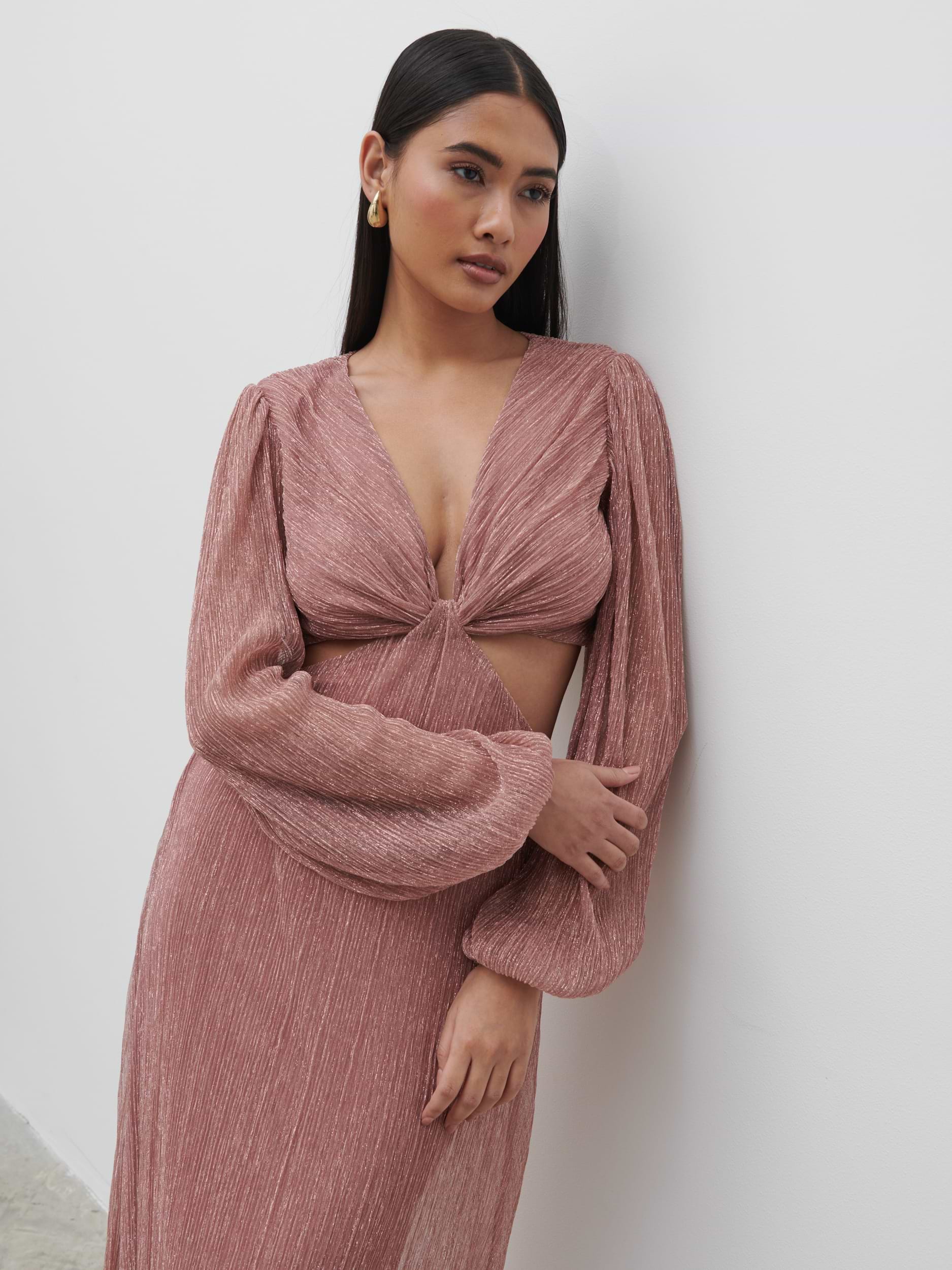 Zaya Plisse Metallic Maxi Dress - Pink