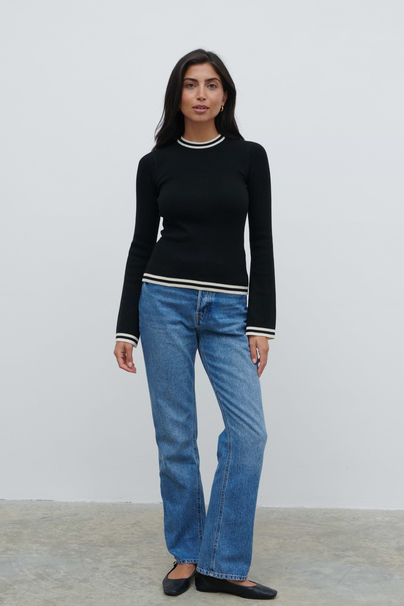 Zella Contrast Knit Top - Black and Cream