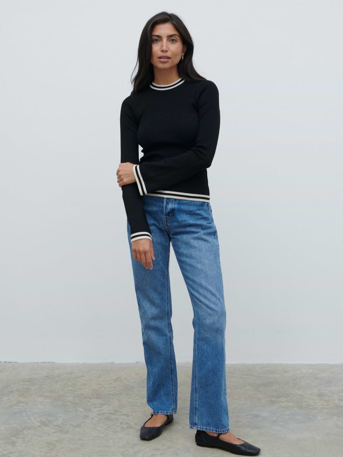 Zella Contrast Knit Top - Black and Cream