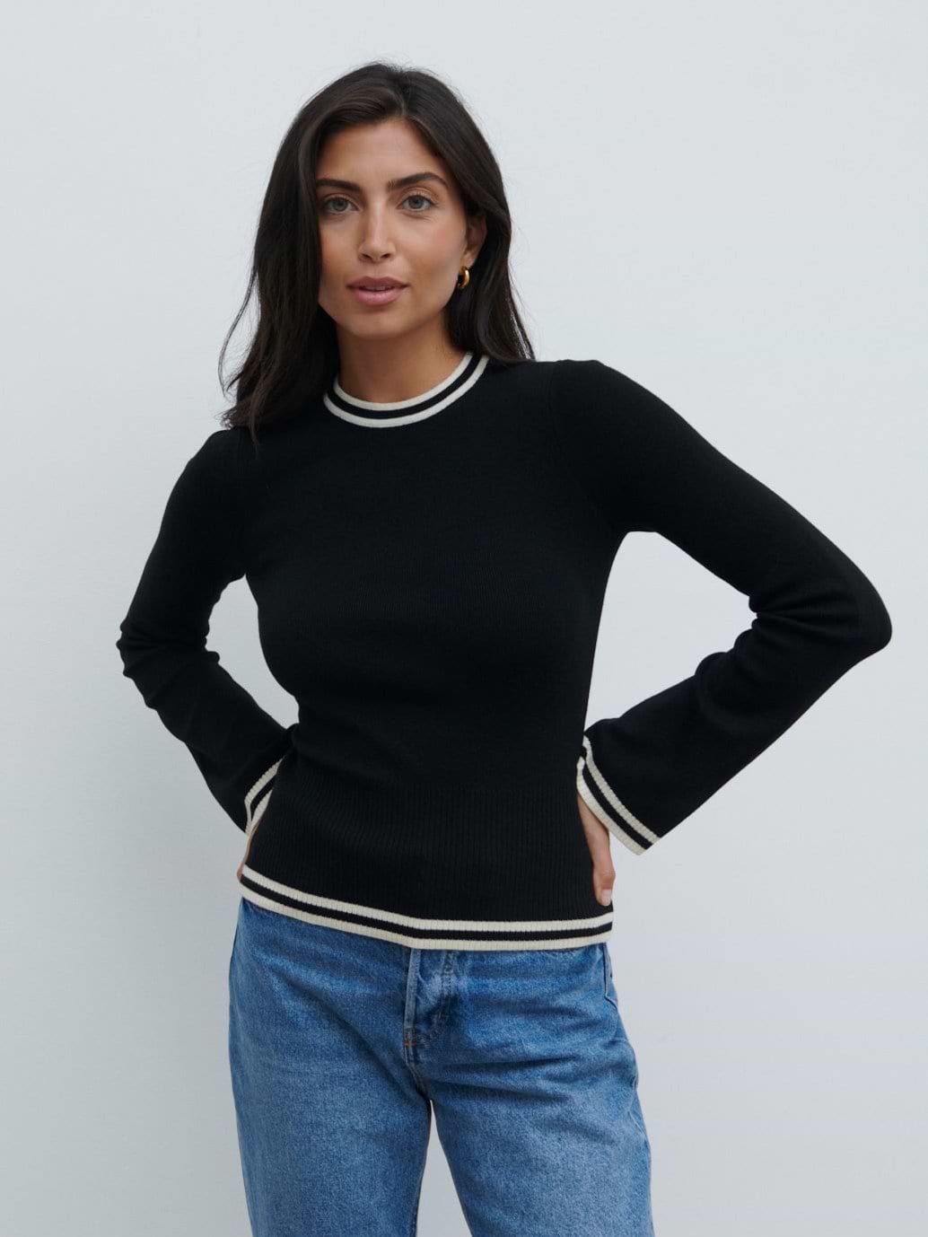 Zella Contrast Knit Top - Black and Cream
