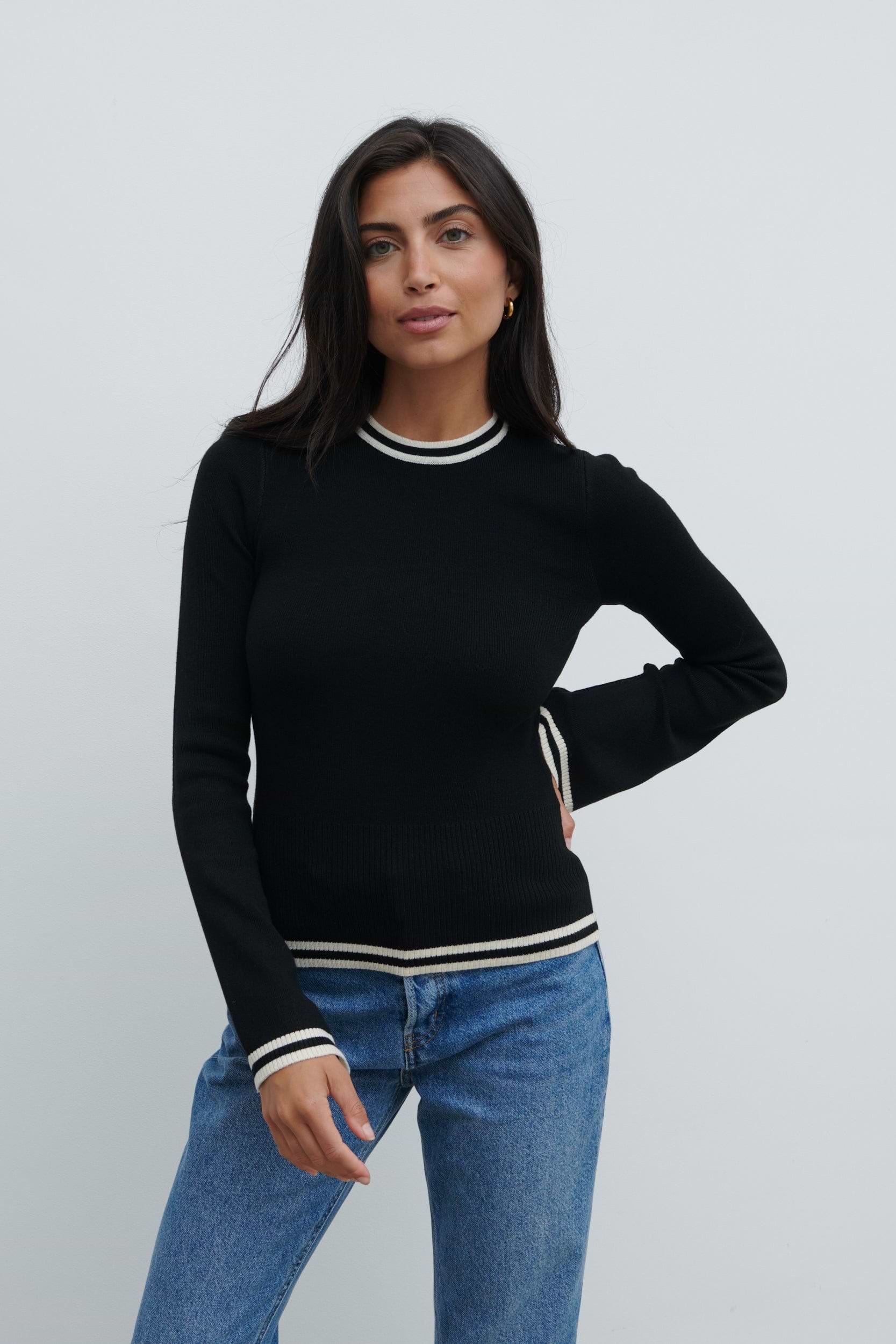 Zella Contrast Knit Top - Black and Cream