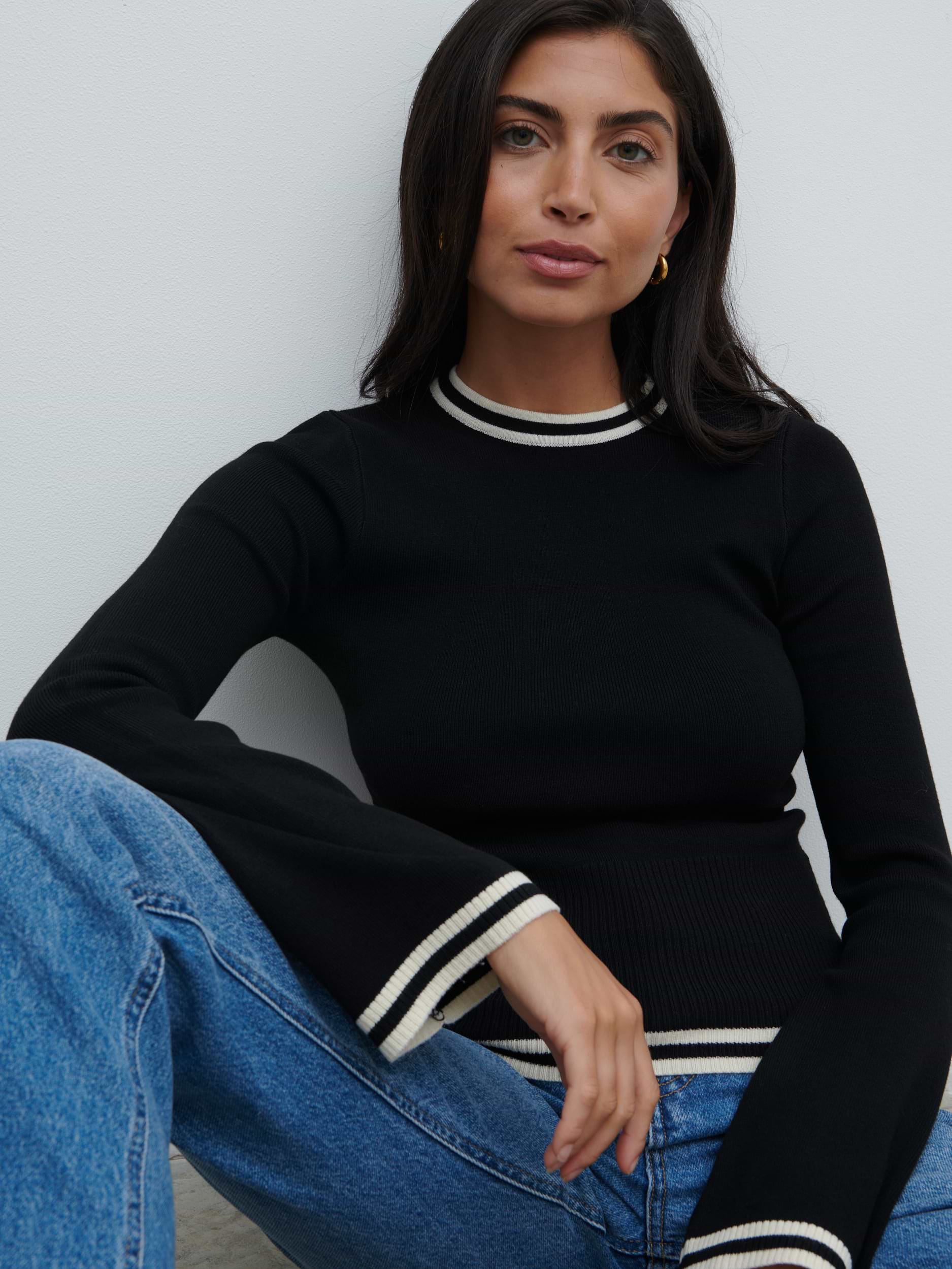 Zella Contrast Knit Top - Black and Cream