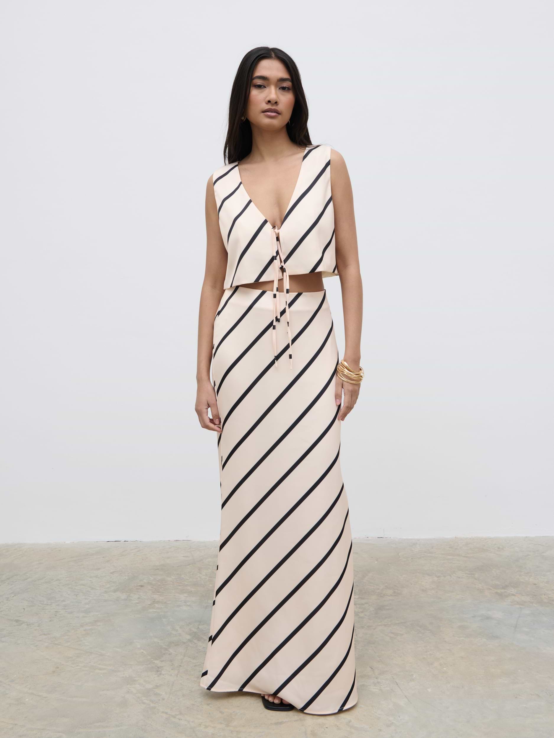 Zuri Tied Striped Top - Asymmetric Stripe