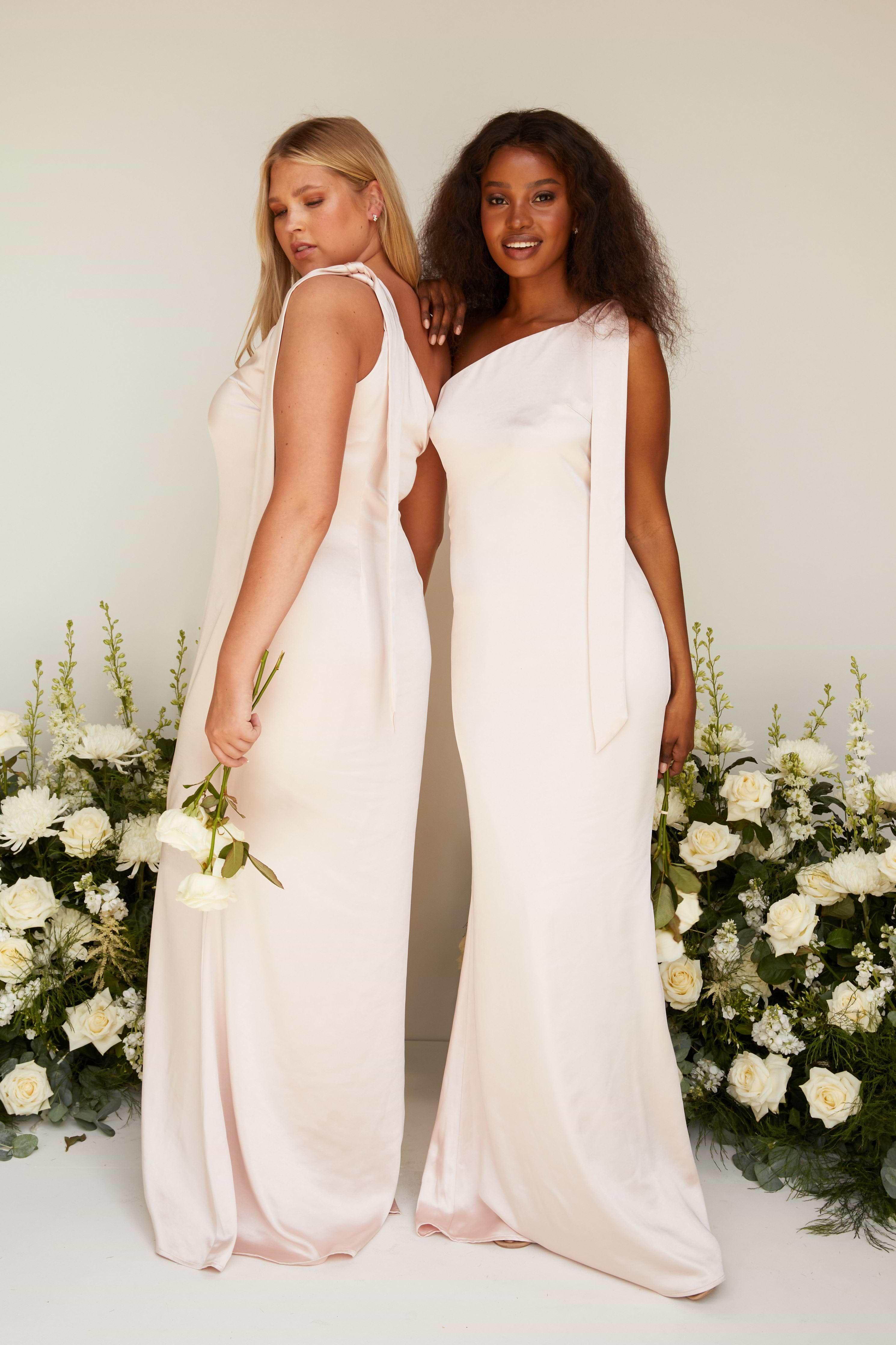 Amelia Tie Maxi Bridesmaid Dress - Matte Blush