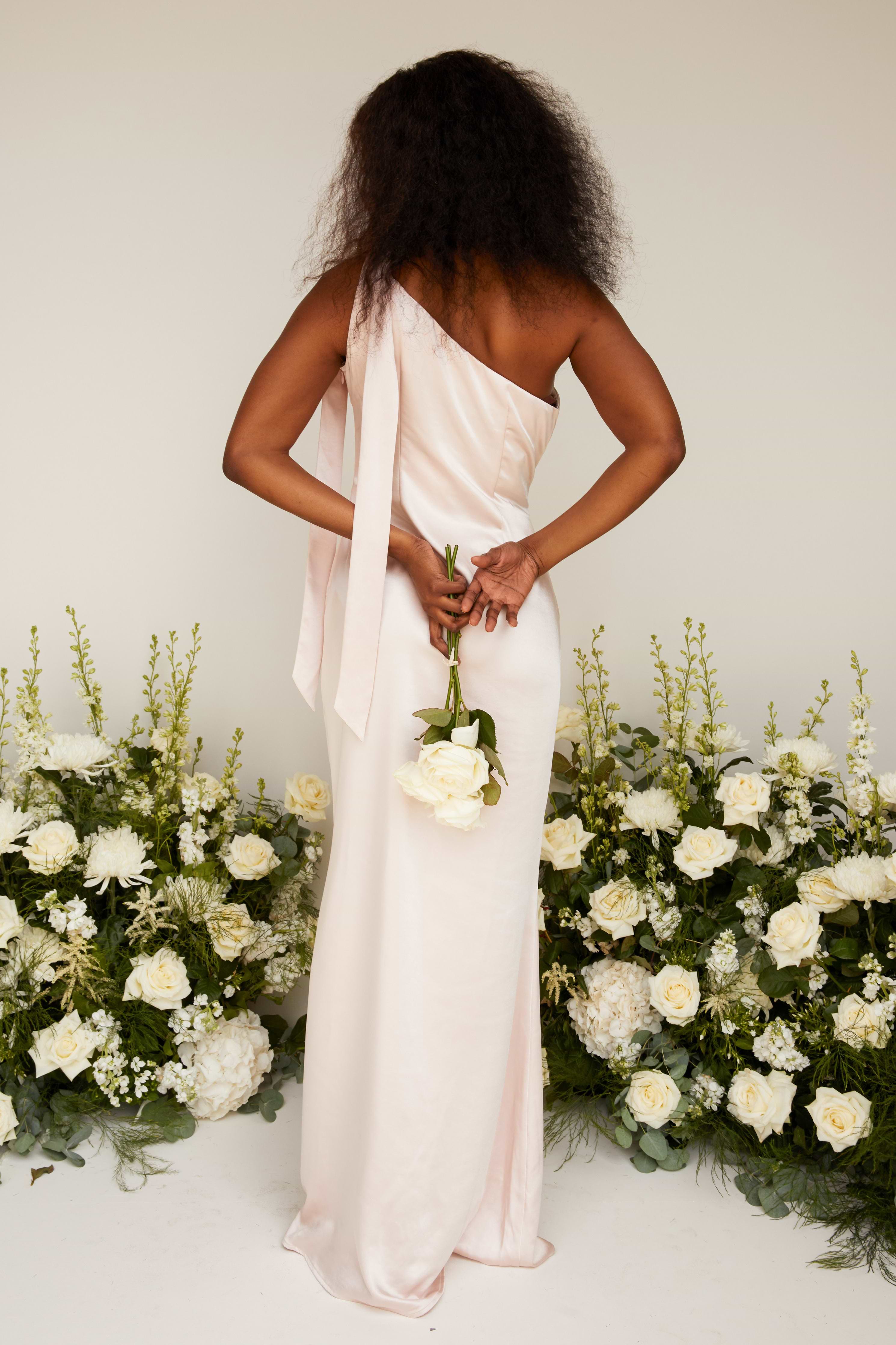 Amelia Tie Maxi Bridesmaid Dress - Matte Blush