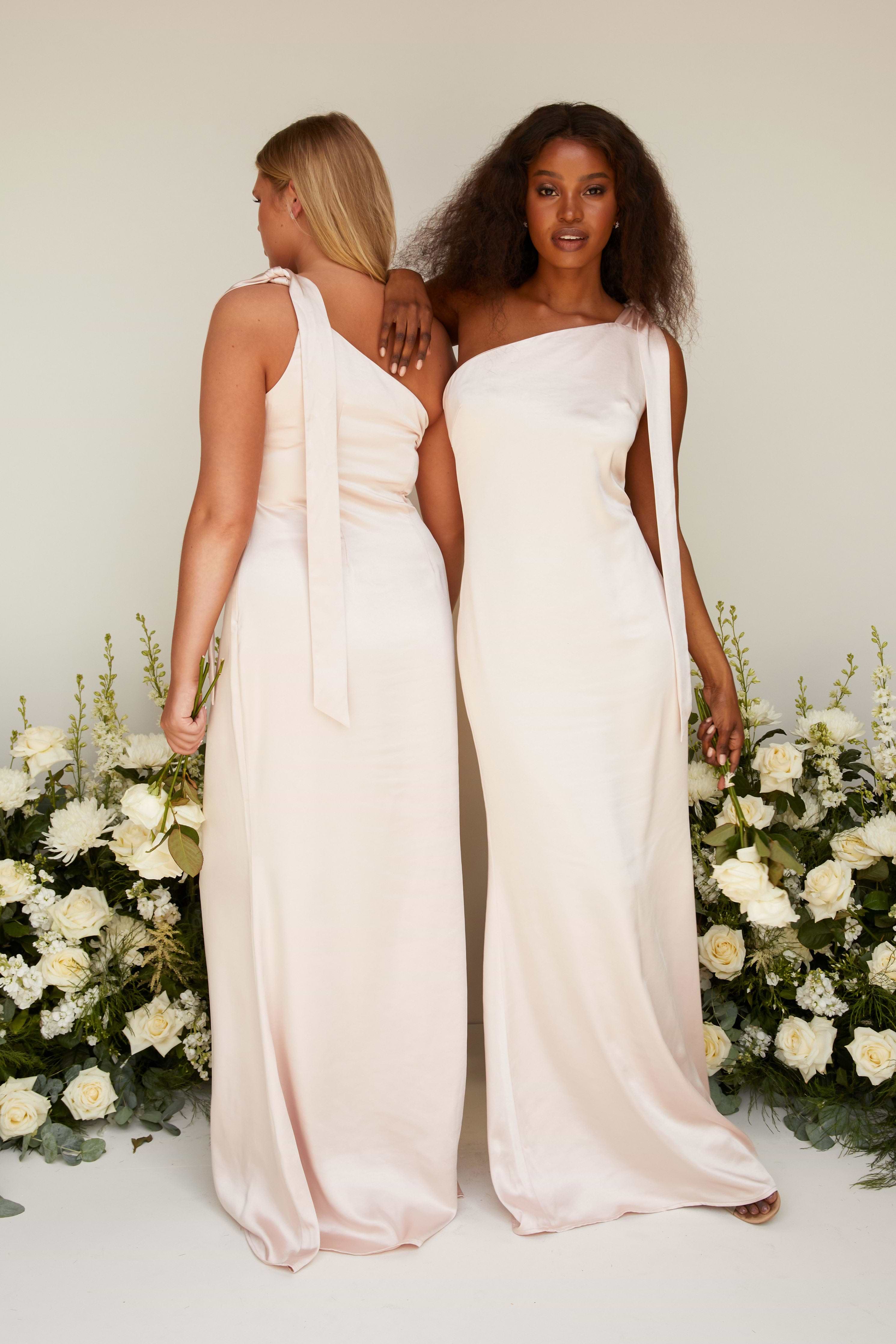 Amelia Tie Maxi Bridesmaid Dress - Matte Blush