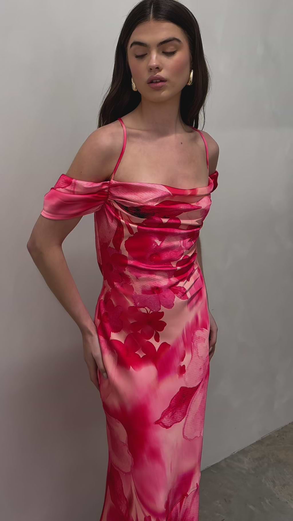 Lauren Is 5'7.5" & Wears Size UK 8|Daria Cowl Slip Maxi Dress - Pink Large Scale Floral