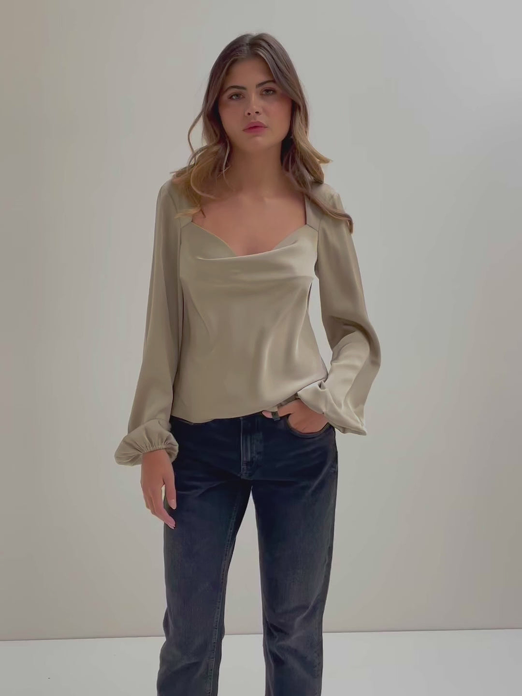 Kenzie Is 5'8" & Wears Size UK 8|Janis Blouse - Taupe