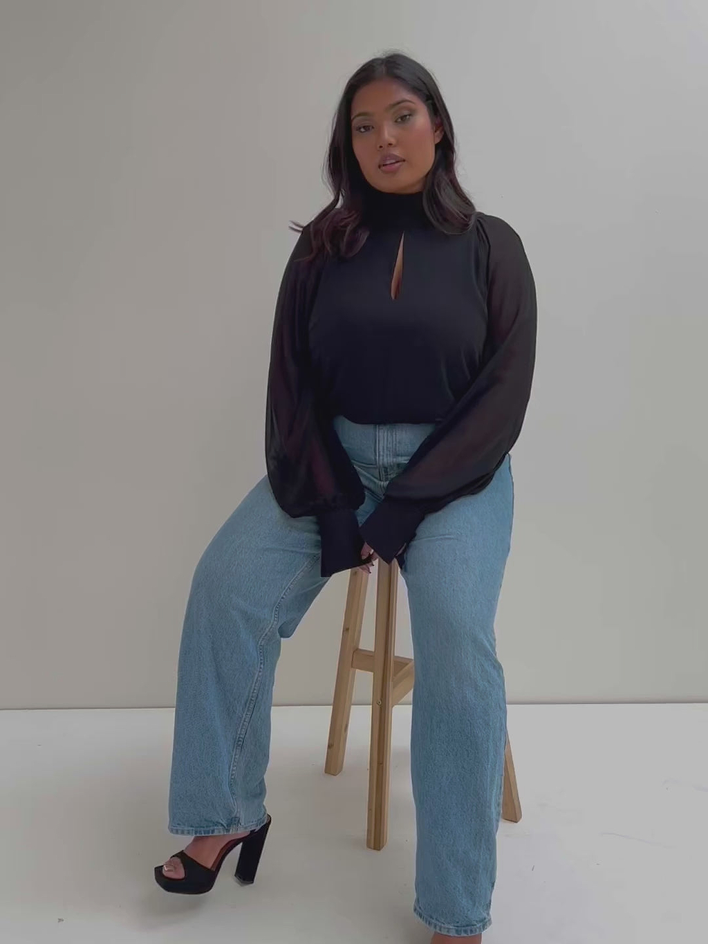 Ayo Is 5'9" & Wears Size UK 8|Romy Cut Out High Neck Blouse - Black