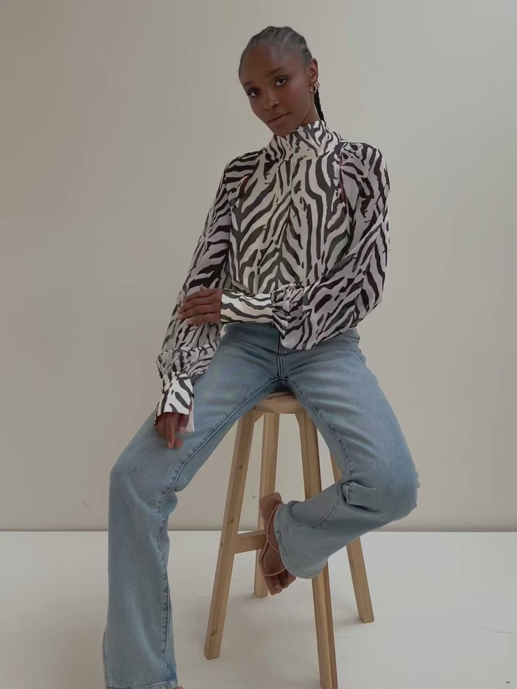 Ayo Is 5'9" & Wears Size UK 8|Romy Cut Out High Neck Printed Blouse - Zebra Abstract