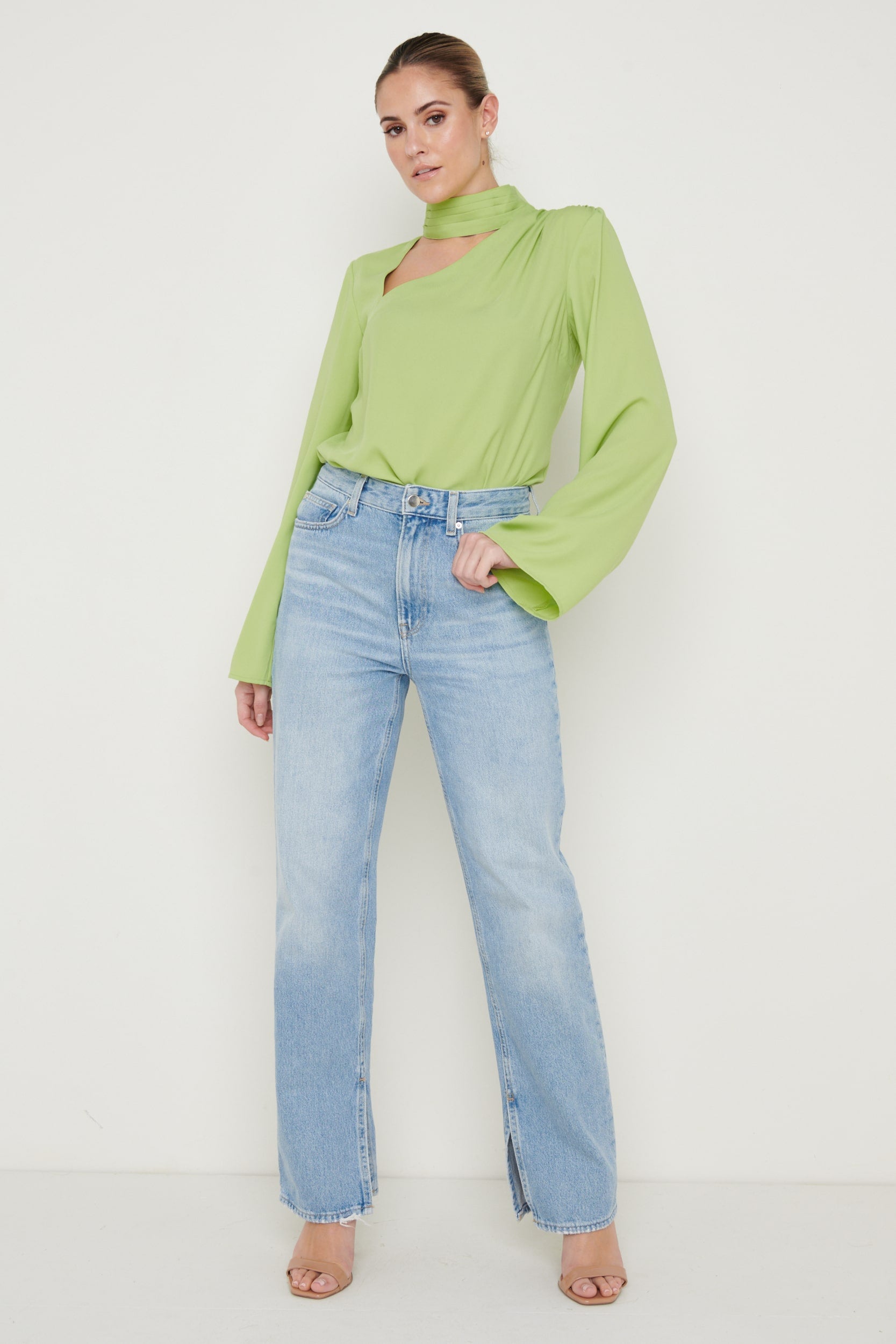 Athene Cut Out Blouse - Apple Green