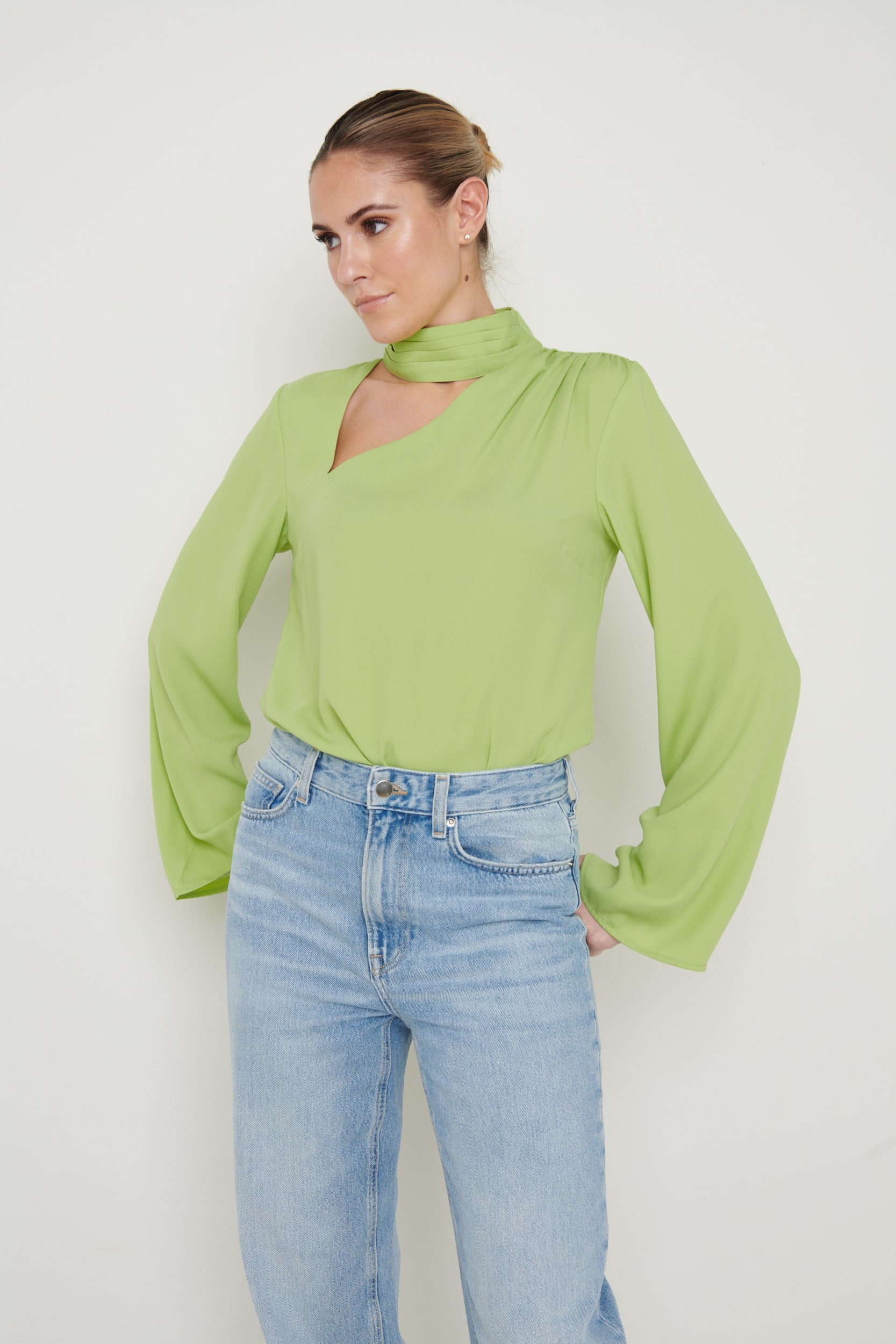 Athene Cut Out Blouse - Apple Green