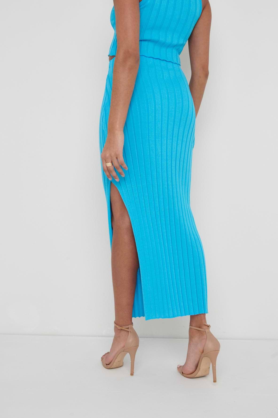 Auden Rib Knit Skirt - Aqua Blue