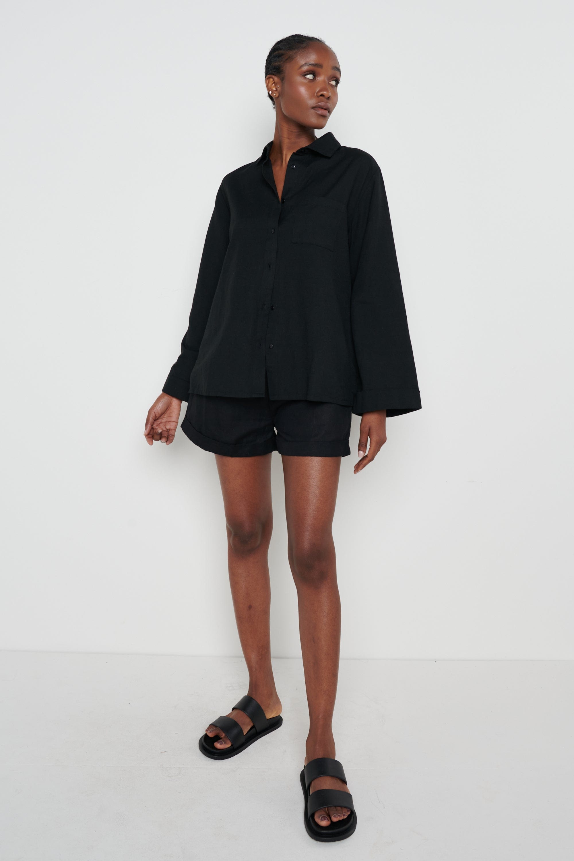 Belle Boxy Linen Shirt - Black