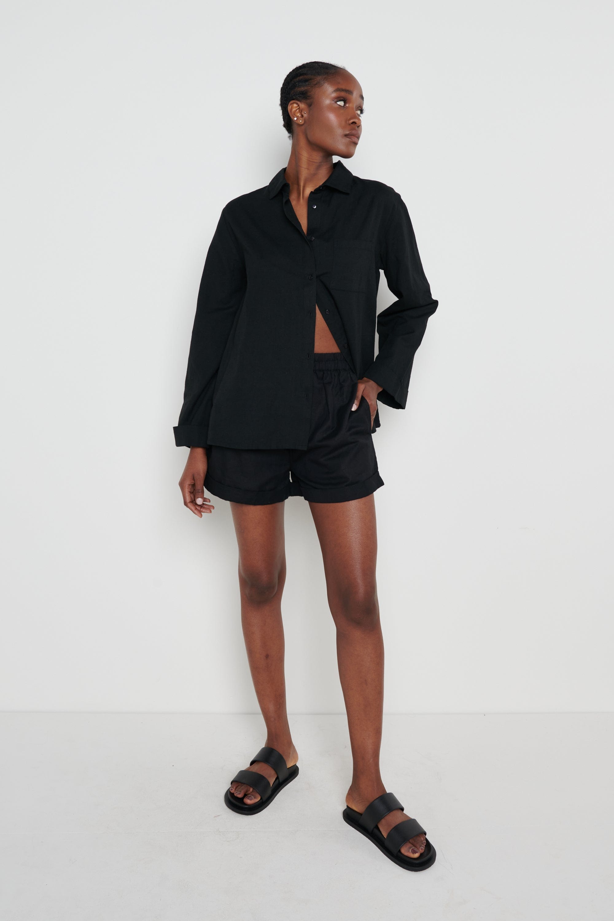 Belle Boxy Linen Shirt - Black