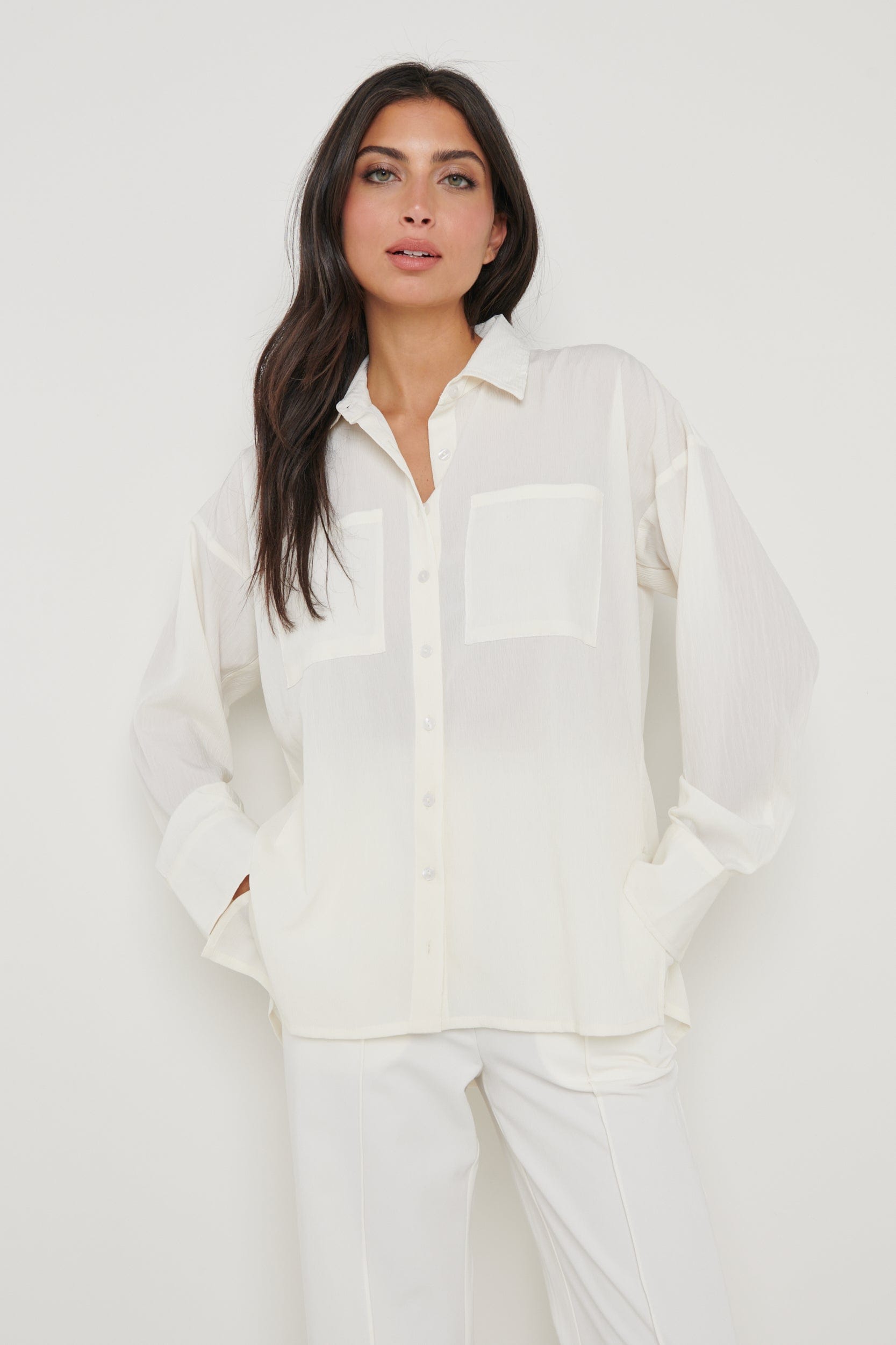 Drew Crinkle Shirt - White