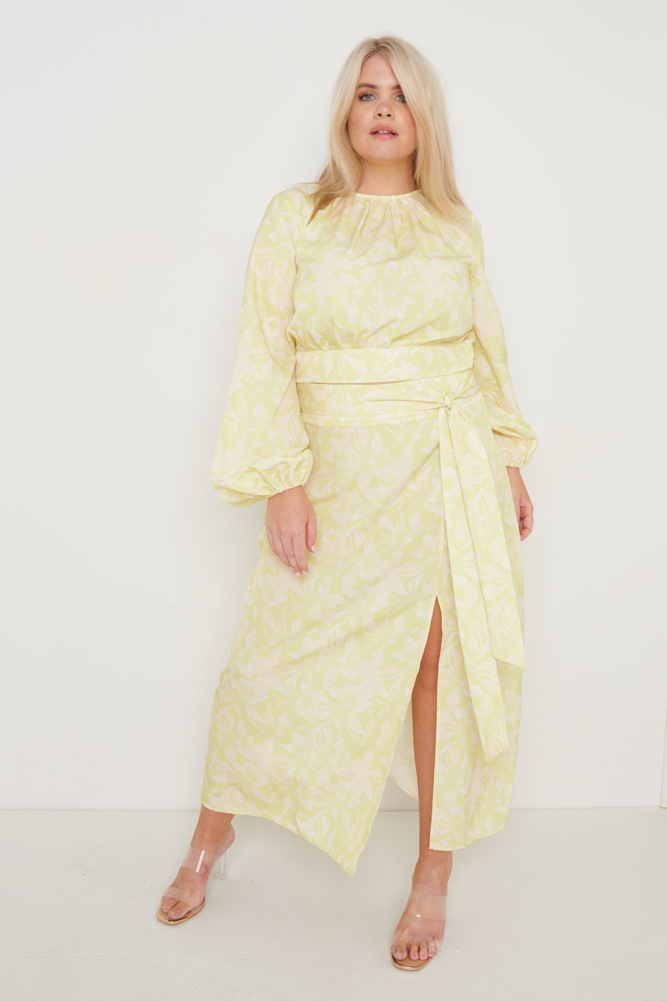 Hadley Tie Midaxi Skirt - Chartreuse Floral