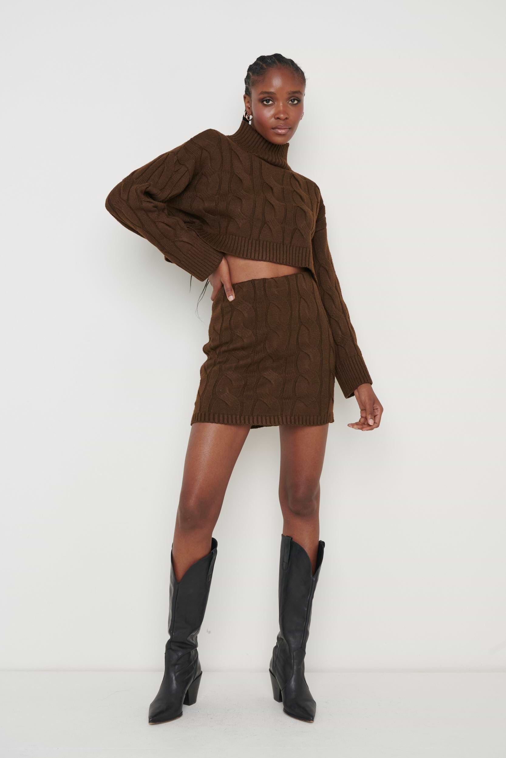 [PDP VIDEO TEST] Hunter Cable Knit Mini Skirt - Brown (Copy)