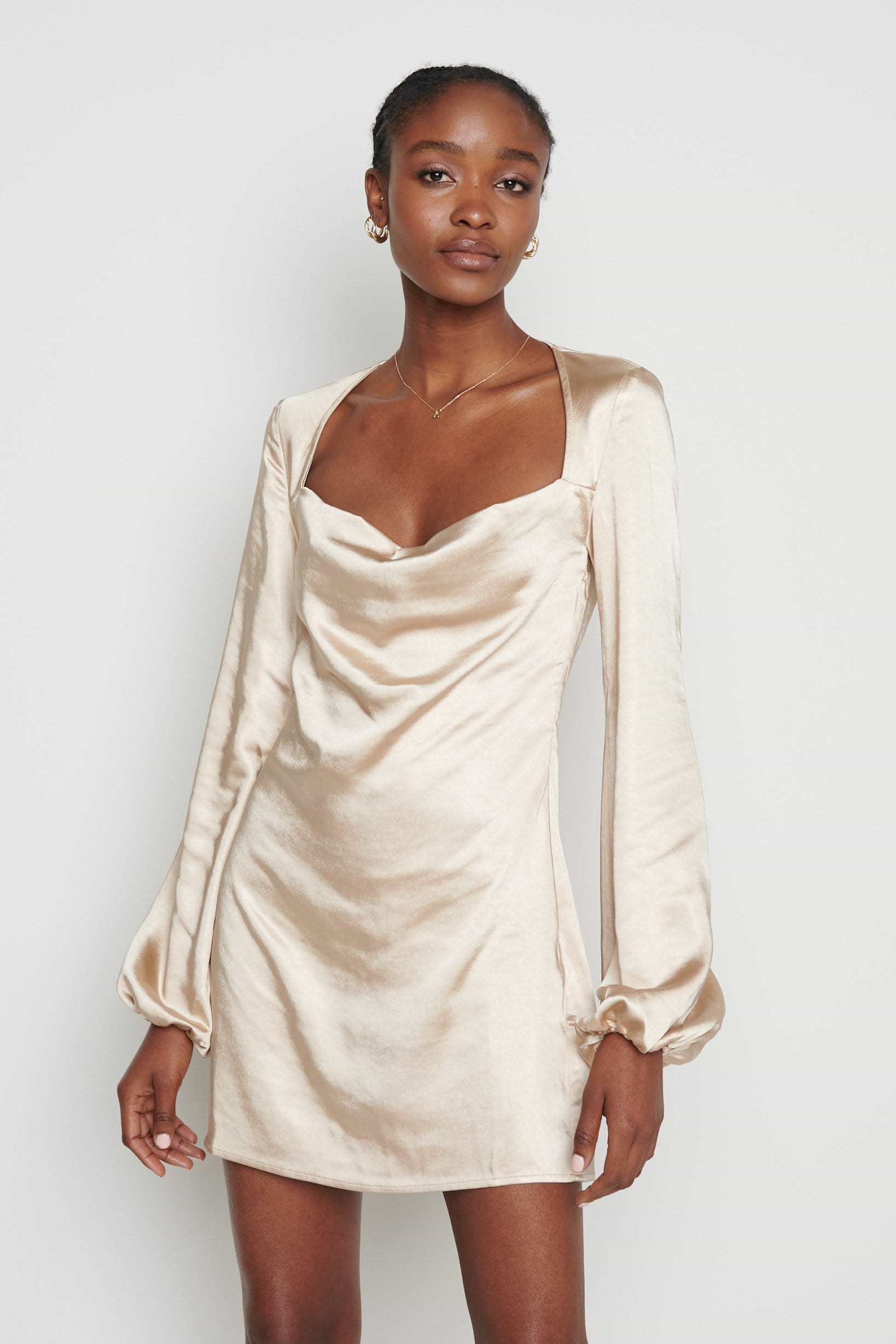 Janis Mini Cowl Neck Dress - Champagne Gold – Pretty Lavish