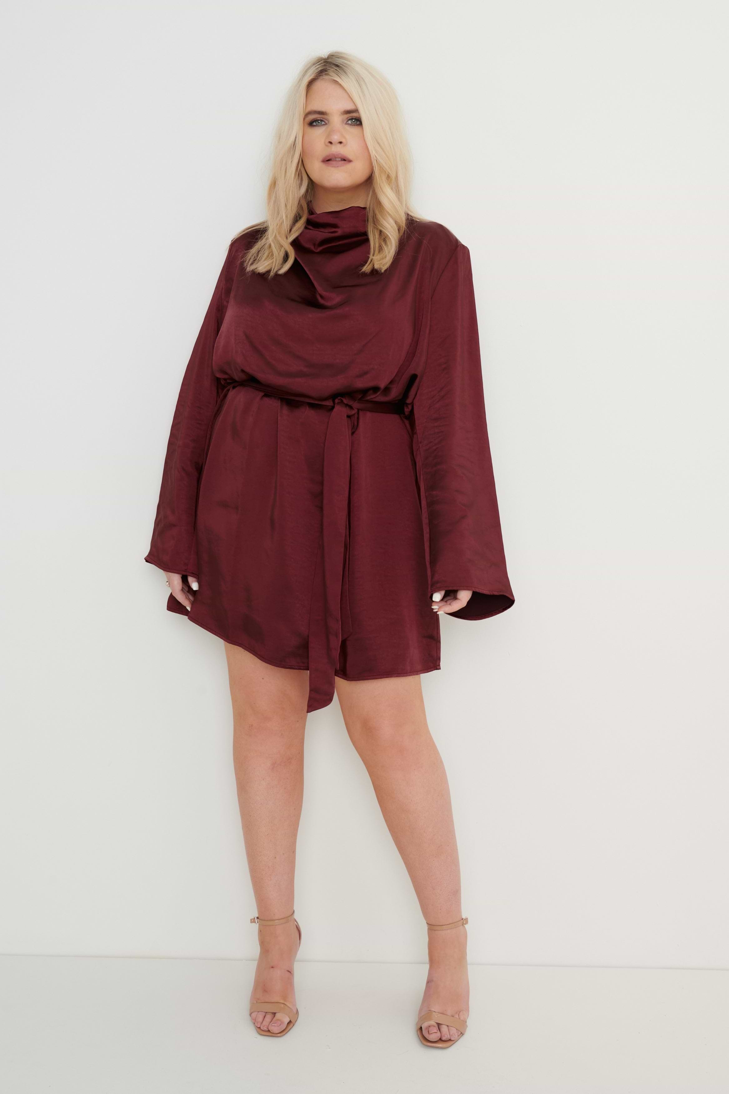 Jayda Cowl Neck Dress - Wine